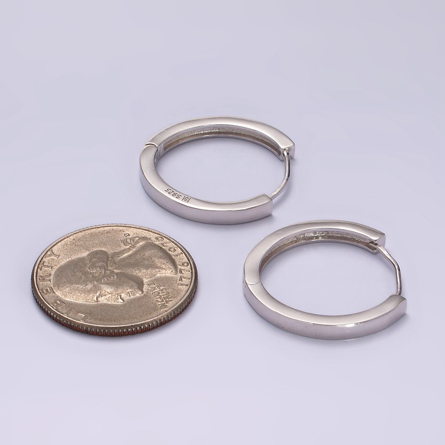 S925 Sterling Silver 25mm Flat Huggie Hoop Minimalist Earrings | SL-414