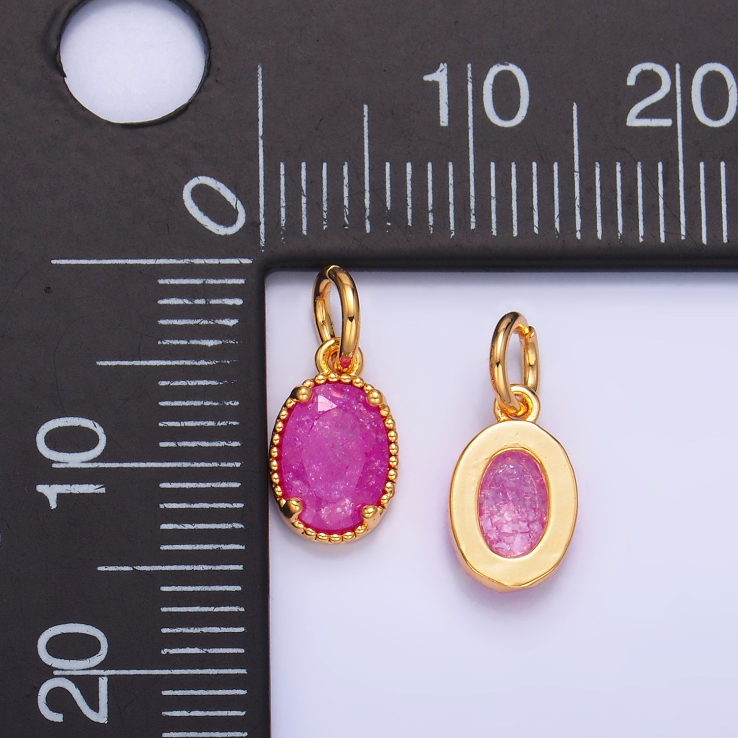 24K Gold Filled Green, Pink, Fuchsia Glitter CZ Oval Charm | W280 W281