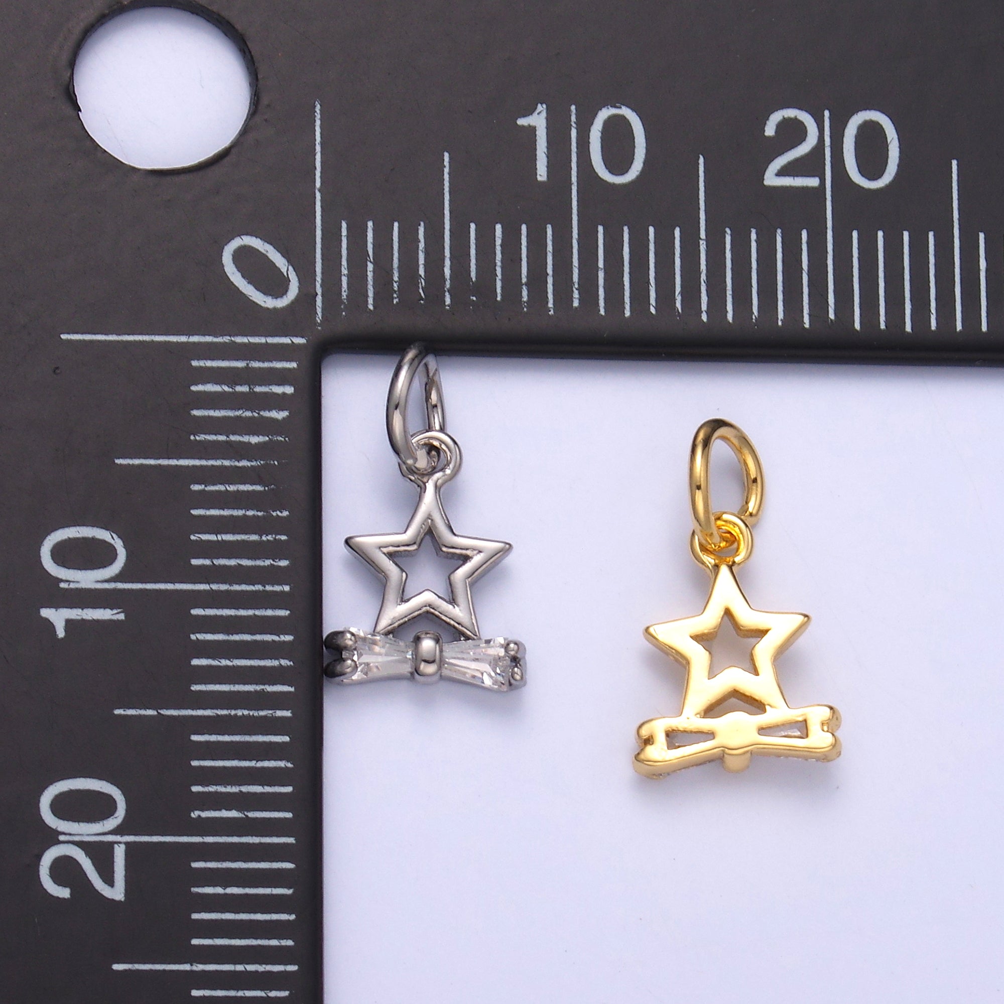 24K Gold Filled Bow Ribbon Star Celestial Mini Charm in Gold & Silver | C042