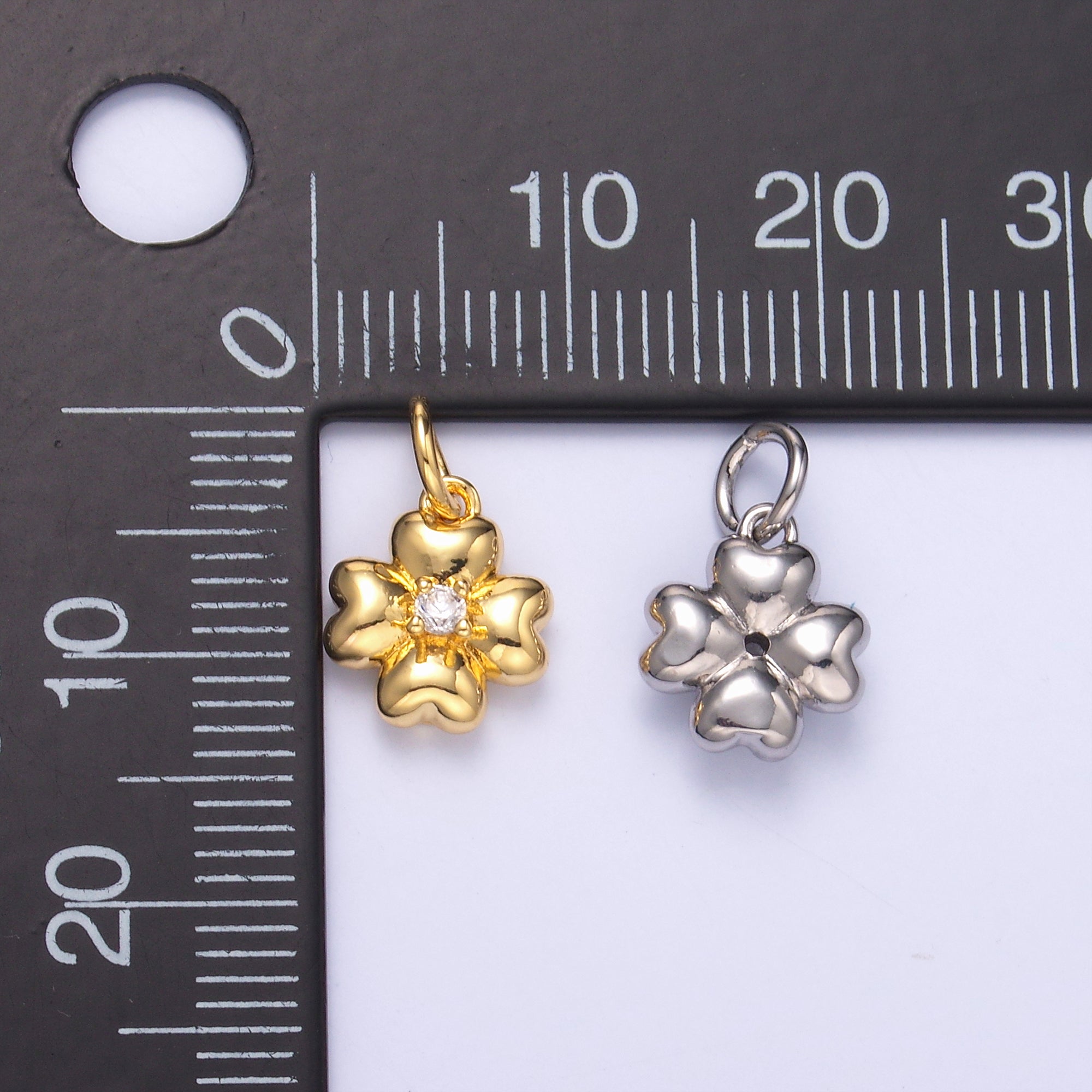 24K Gold Filled Clear CZ Chubby Flower Multidimensional 3D Charm in Gold & Silver | N018