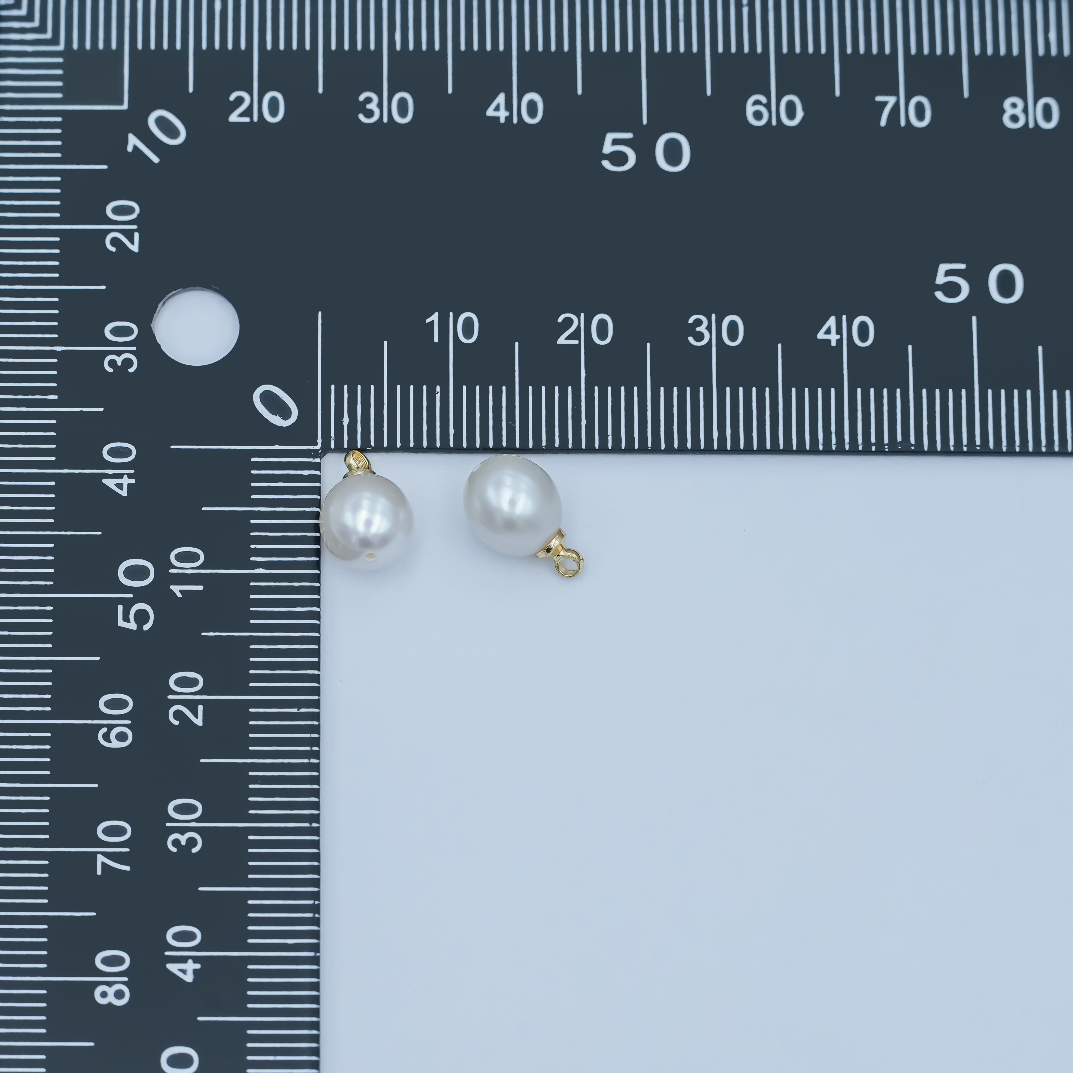 24K Gold Filled 11mm White Round Shell Pearl Charm | P1682