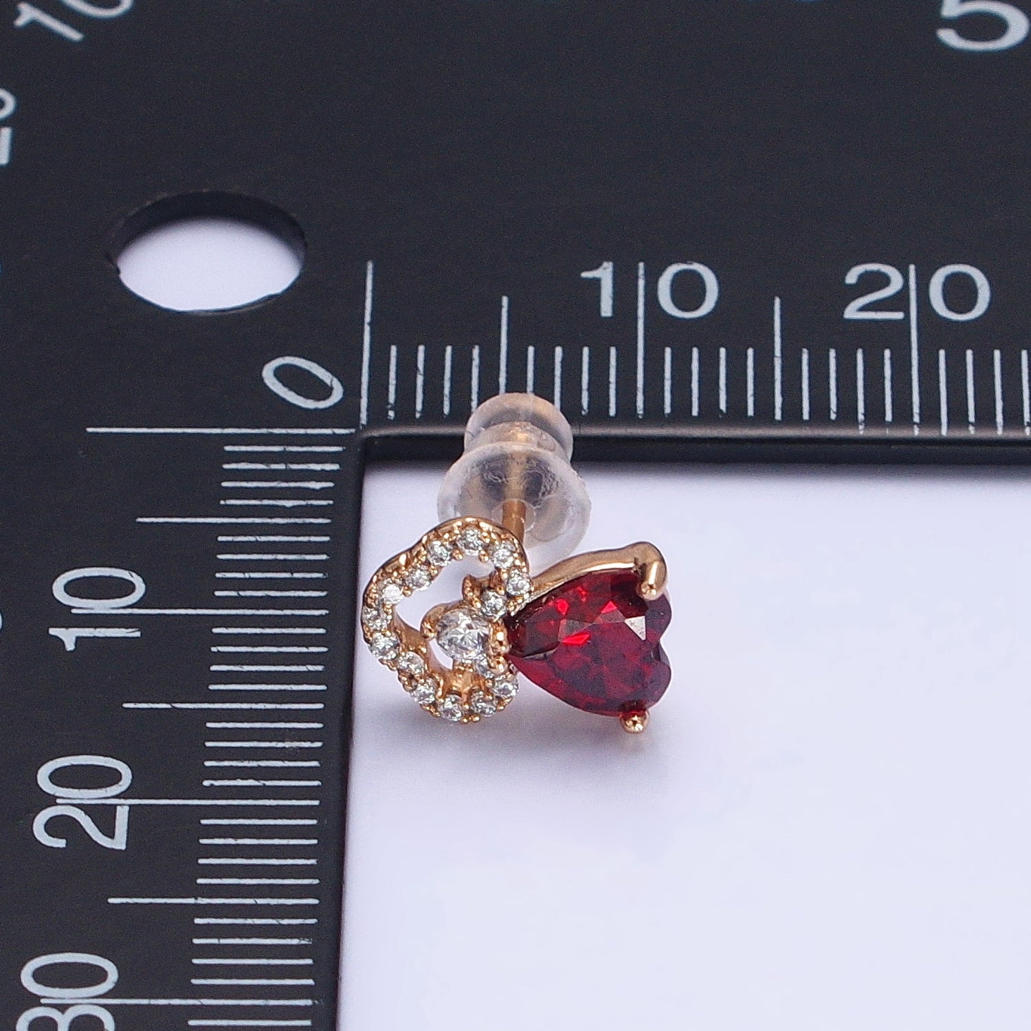18K Gold Filled Clear, Heart, Red CZ Cloudy Stud Earrings | AD1417 - AD1419 - DLUXCA