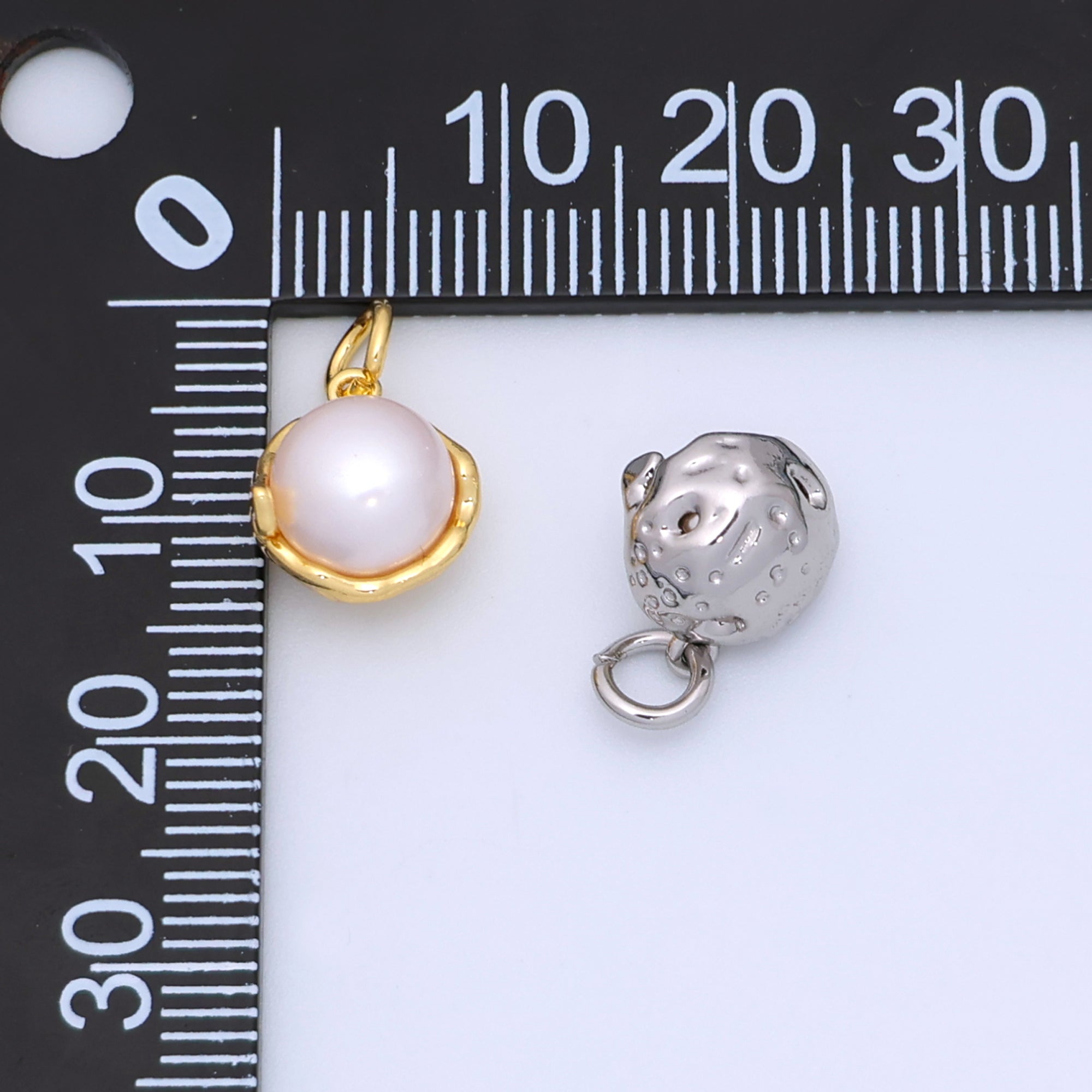 24K Gold Filled White Shell Pearl Bezel Round Charm in Gold & Silver | N026