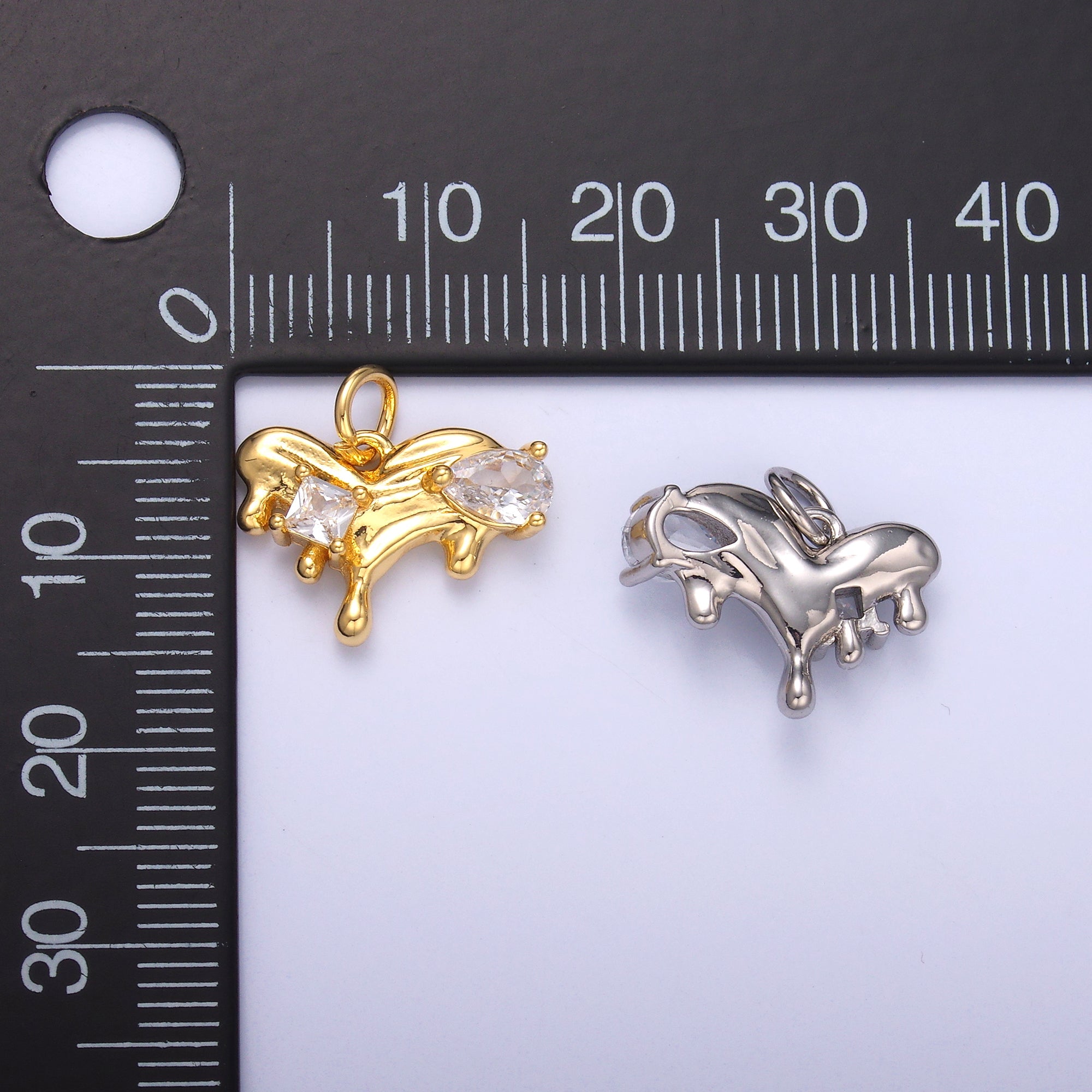 24K Gold Filled Clear CZ Molten Heart Charm in Gold & Silver | N020