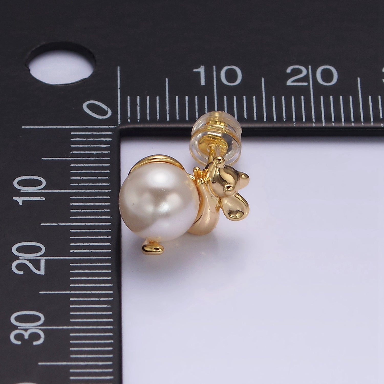 16K Gold Filled Round White Pearl Mouse Mice Animal Stud Earrings in Gold & Silver | AE556 AE557 - DLUXCA