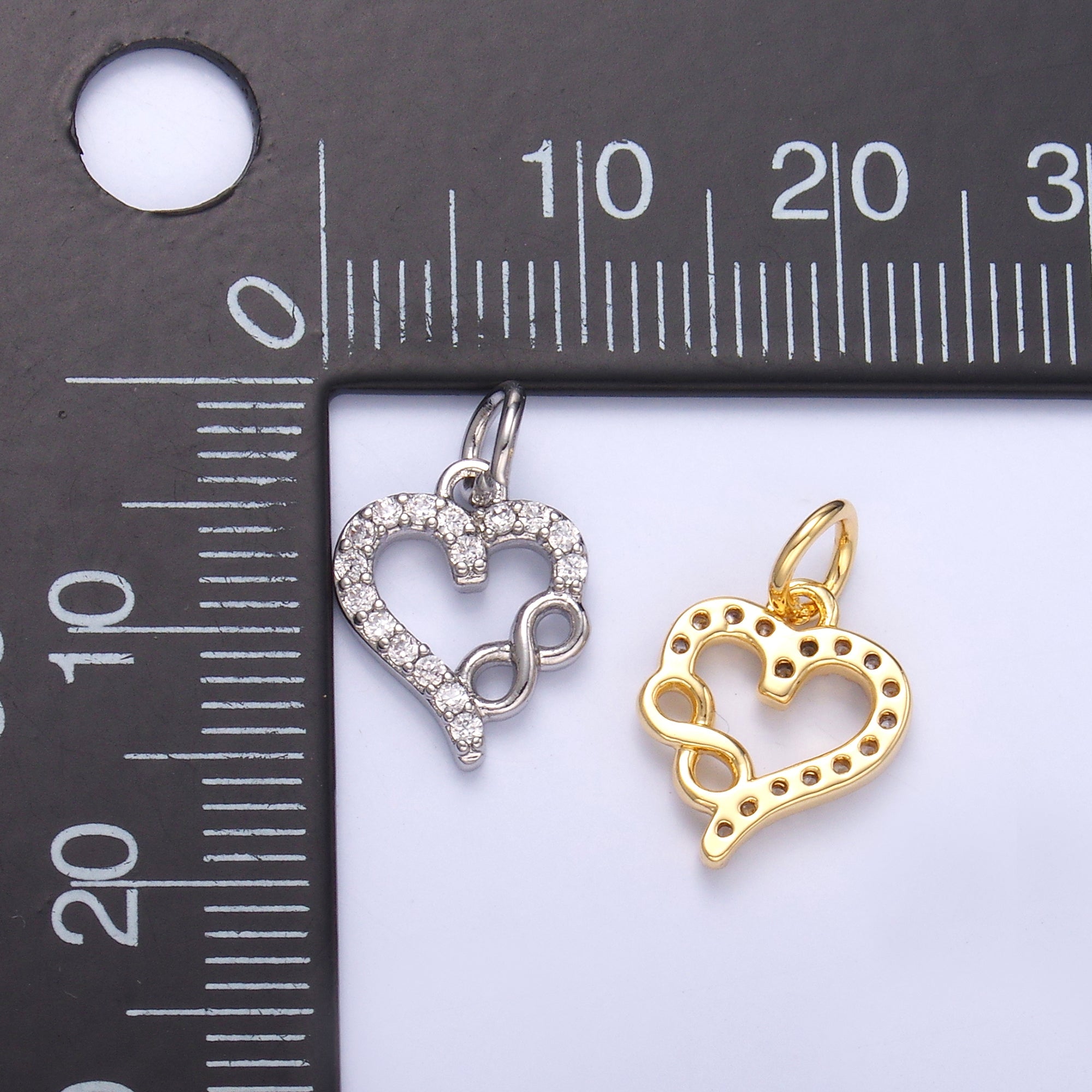 24K Gold Filled Micro Paved CZ Infinite Heart Charm in Gold & Silver | N023