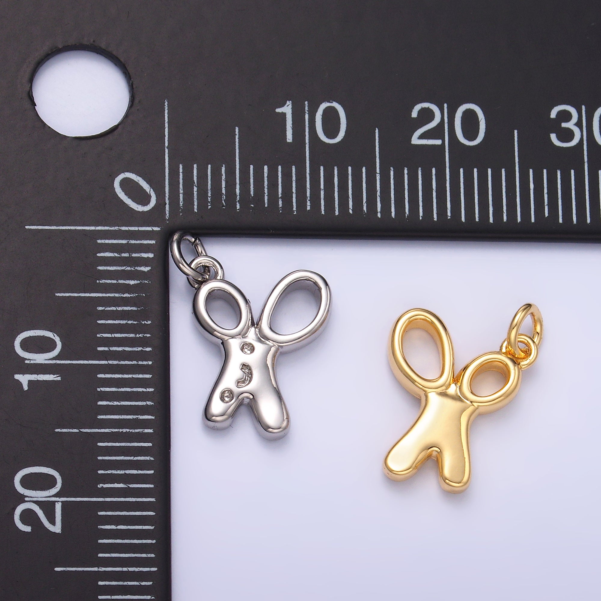 24K Gold Filled Smiley Face Scissor Mini Charm in Gold & Silver | M707