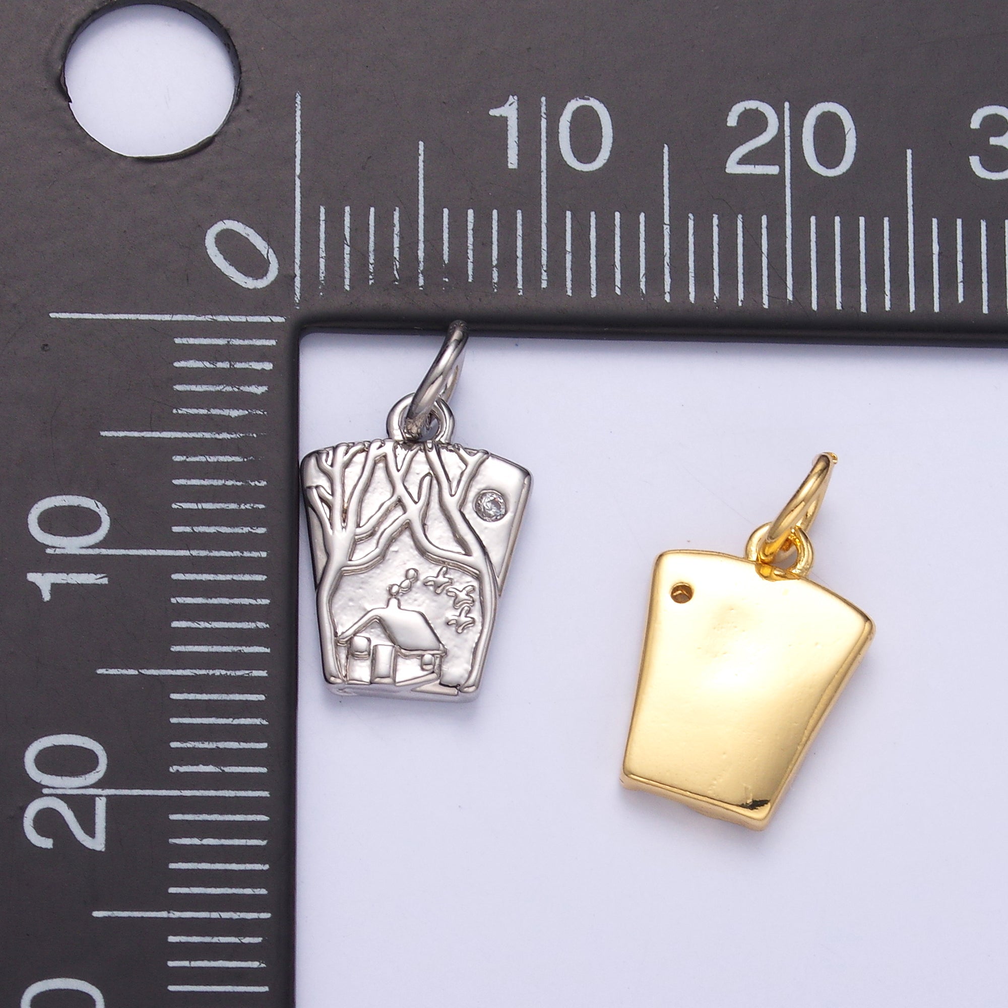 24K Gold Filled Wooden Cabin House in Forest Charm in Gold & Silver | N009