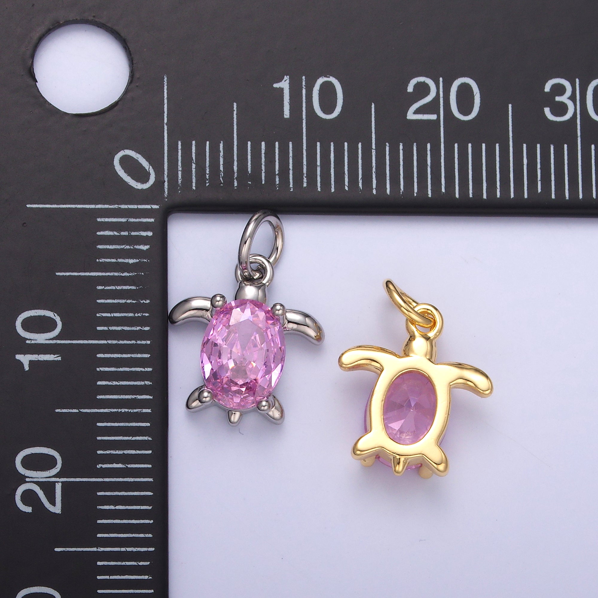 24K Gold Filled Pink CZ Turtle Tortoise Charm in Gold & Silver | C036