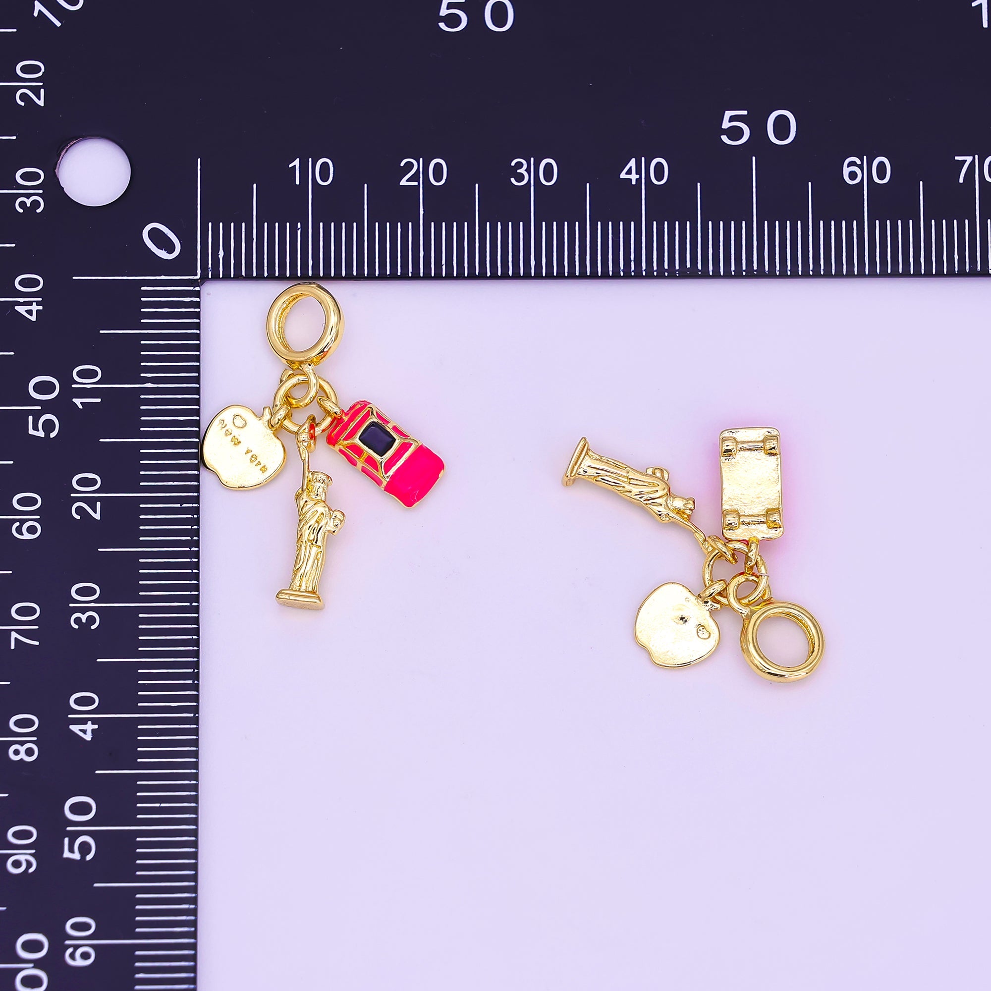 24K Gold Filled New York Big Apple Multidimensional Rhondelle Drop Charm | M336