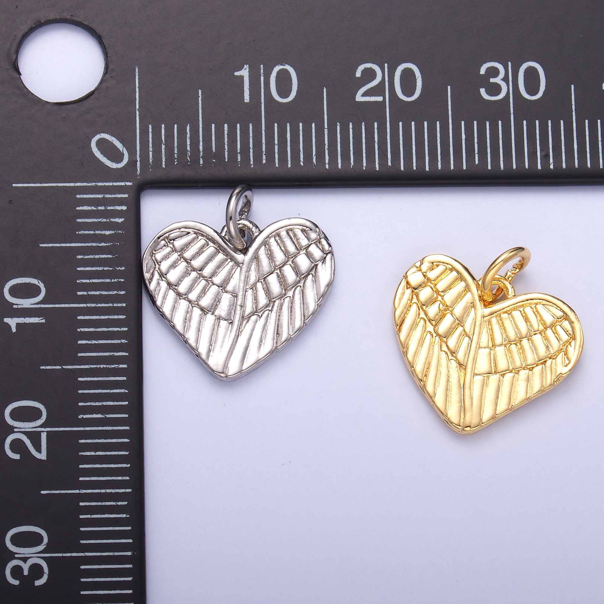 24K Gold Filled Feather Wings Heart Charm in Gold & Silver | C037
