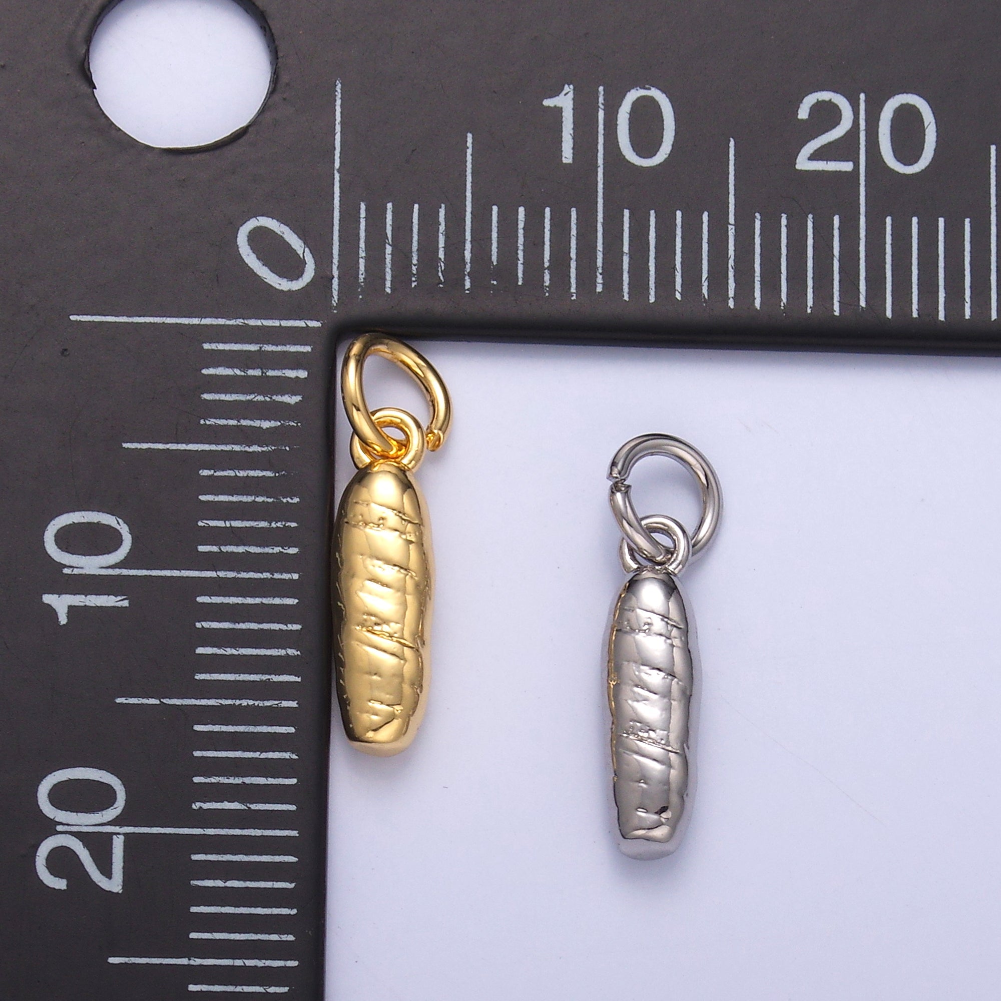 24K Gold Filled Baguette Bread Multidimensional 3D Charm in Gold & Silver | N017