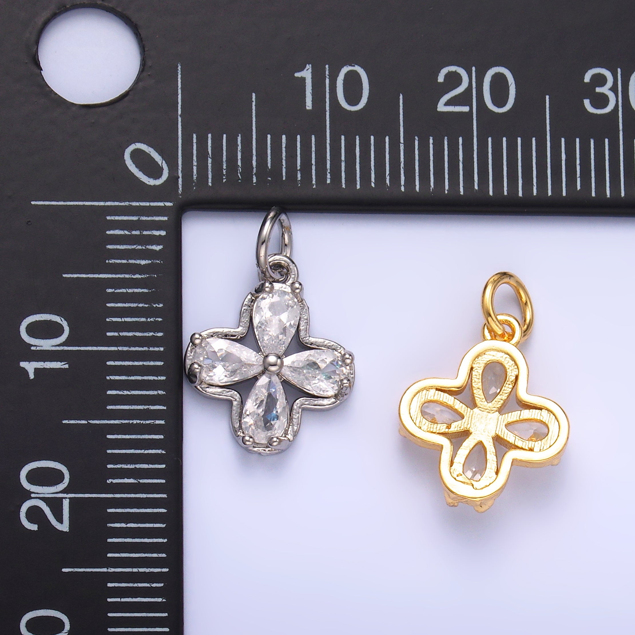 24K Gold Filled Clear CZ Bezel Flower Mini Charm in Gold & Silver | C033