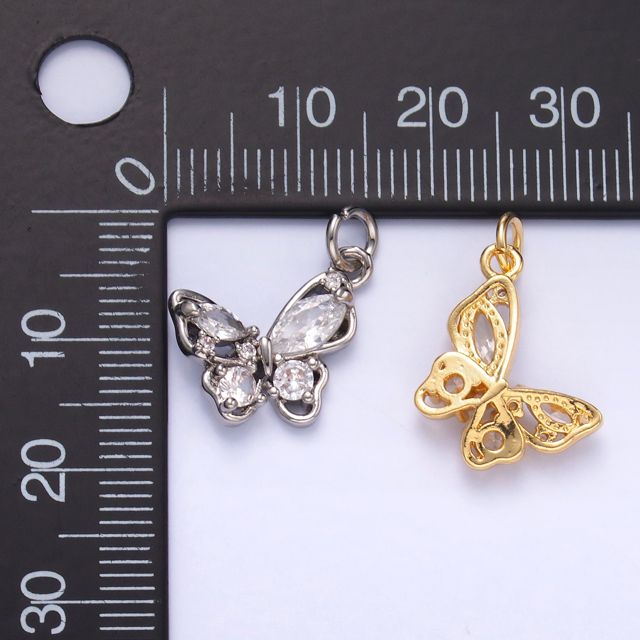 24K Gold Filled Cluster CZ Butterfly Insect Mini Charm in Gold & Silver | C034