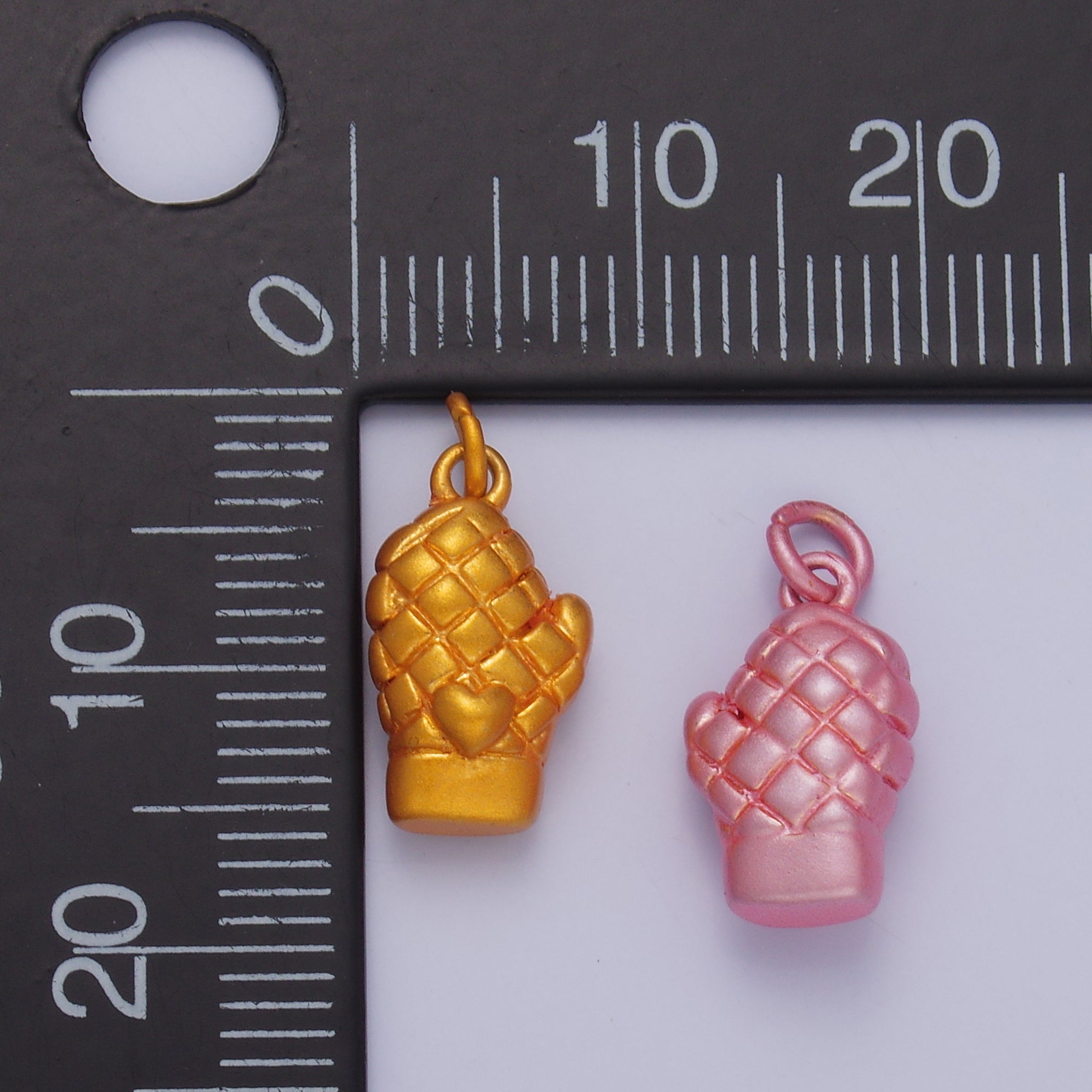 24K Gold Filled Baby Pink, Orange, Pink Heart Mitten Baking Glove Charm | C021 C022