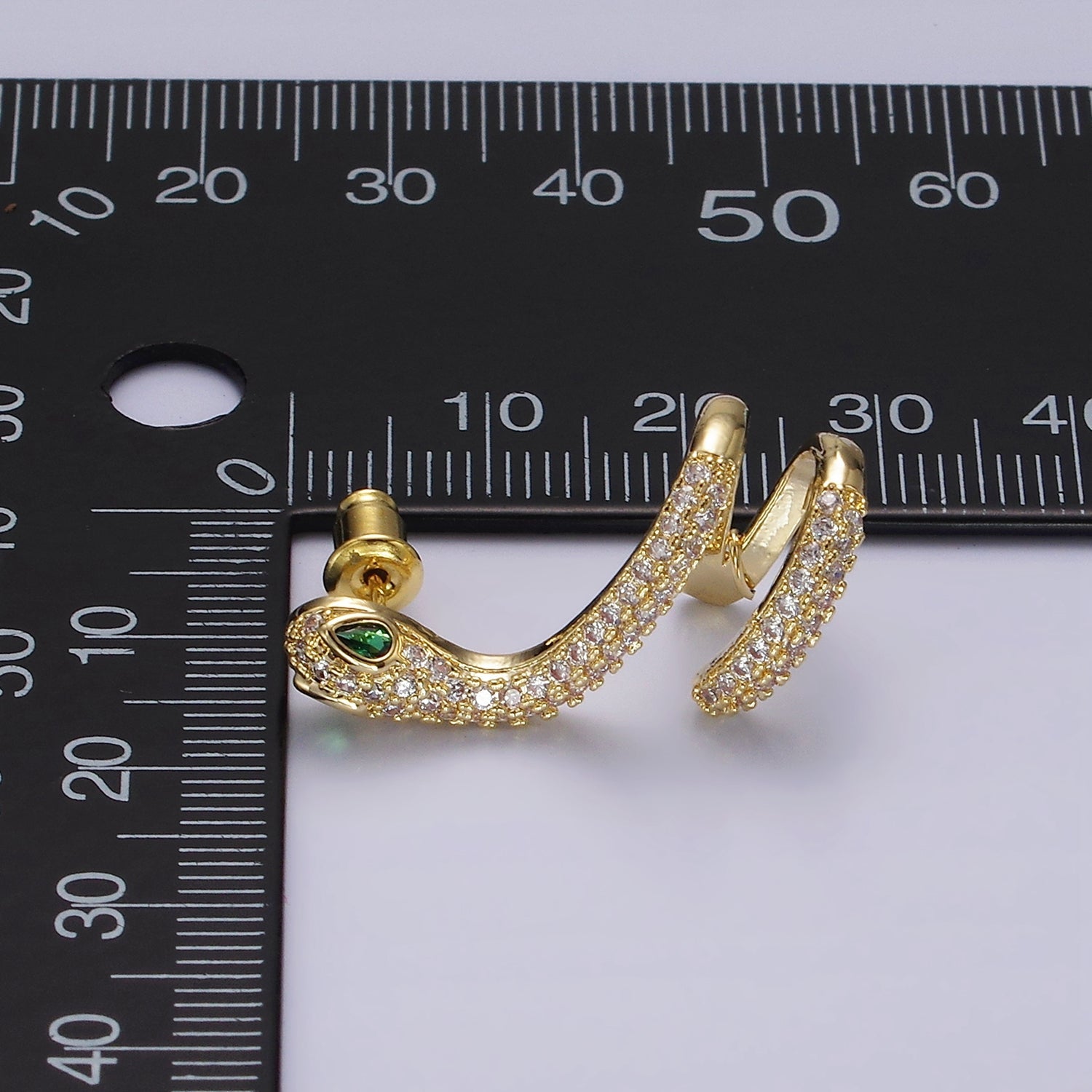 14K Gold Filled Green-Eyed Snake Serpent Micro Paved CZ Stud Earring Set | AE252 - DLUXCA