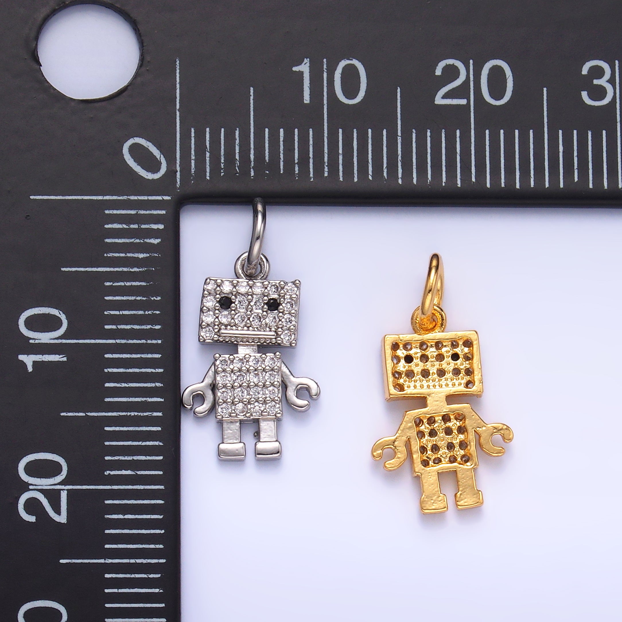 Mini Cubic Zirconia Robot Charm in Gold Silver C019