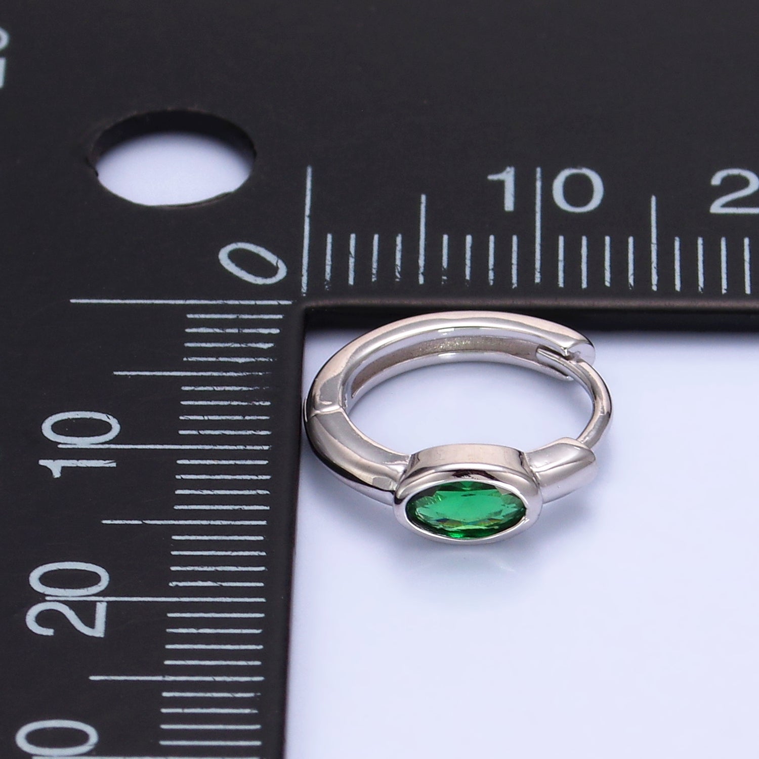 S925 Sterling Silver Green CZ 13mm Cartilage Huggie Earrings | SL-561