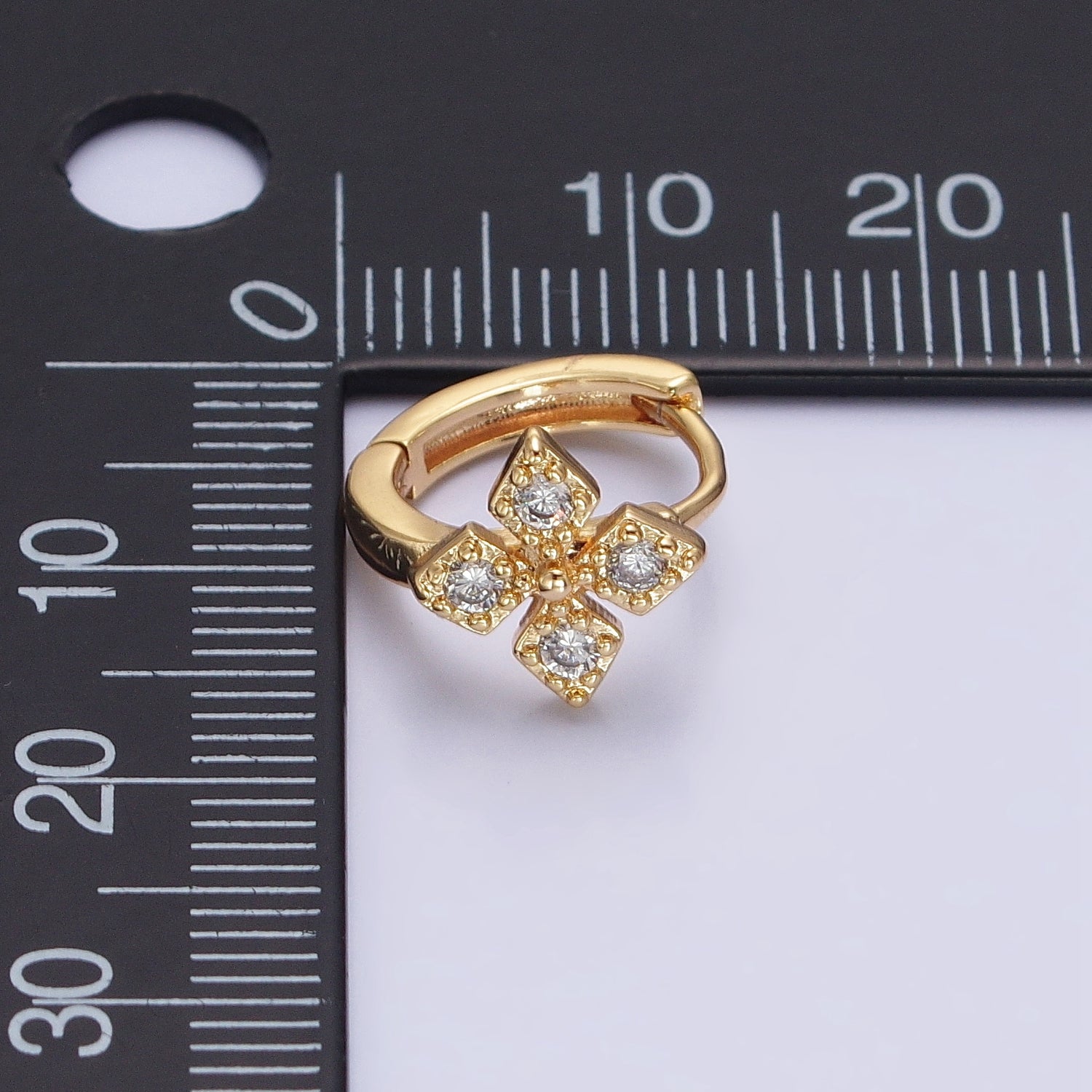 16K Gold Filled Cross Geometric CZ Huggie Earrings in Gold & Silver | AB1447 AB1448 - DLUXCA