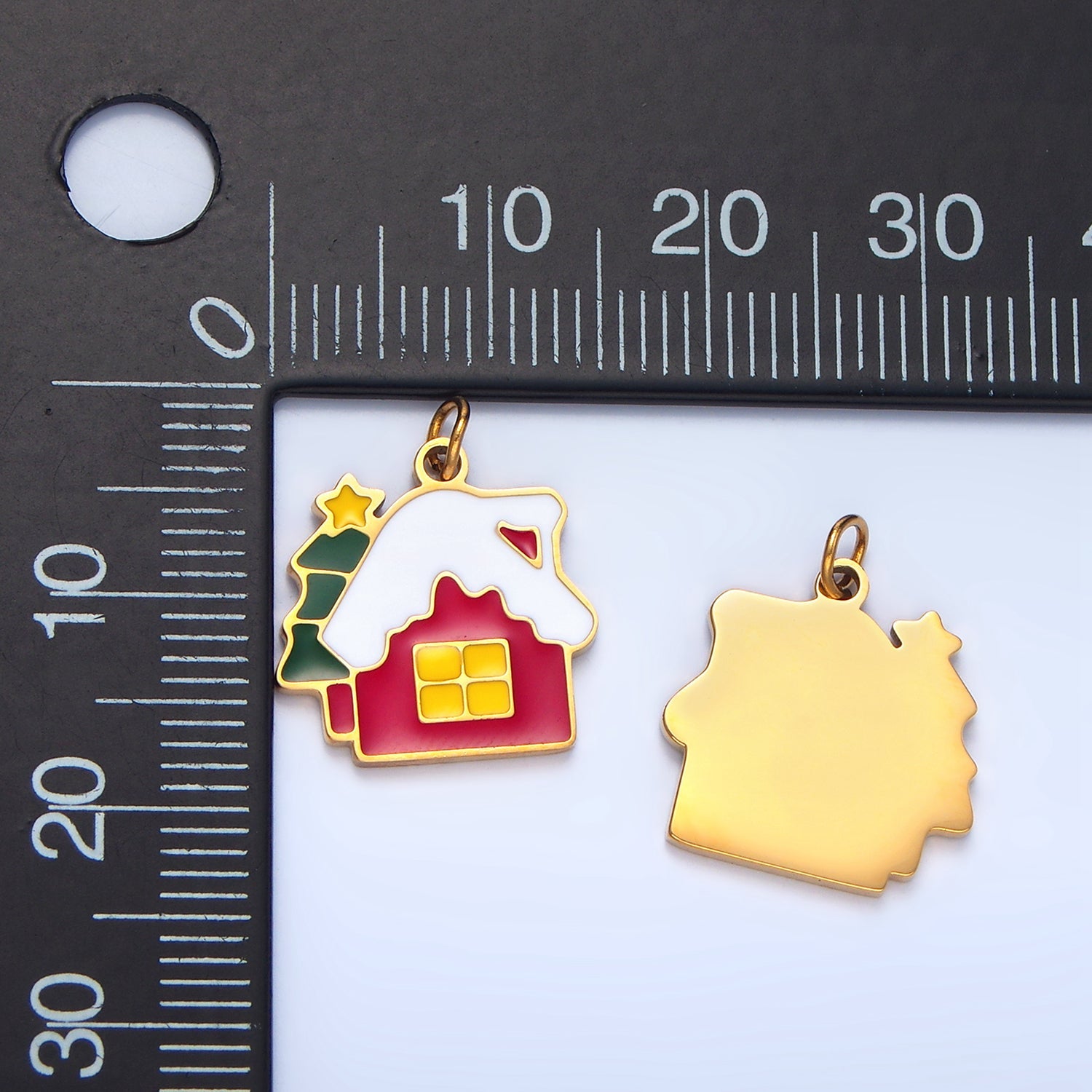 Stainless Steel Snowy House Christmas Tree Enamel Christmas Holiday Charm | P1374