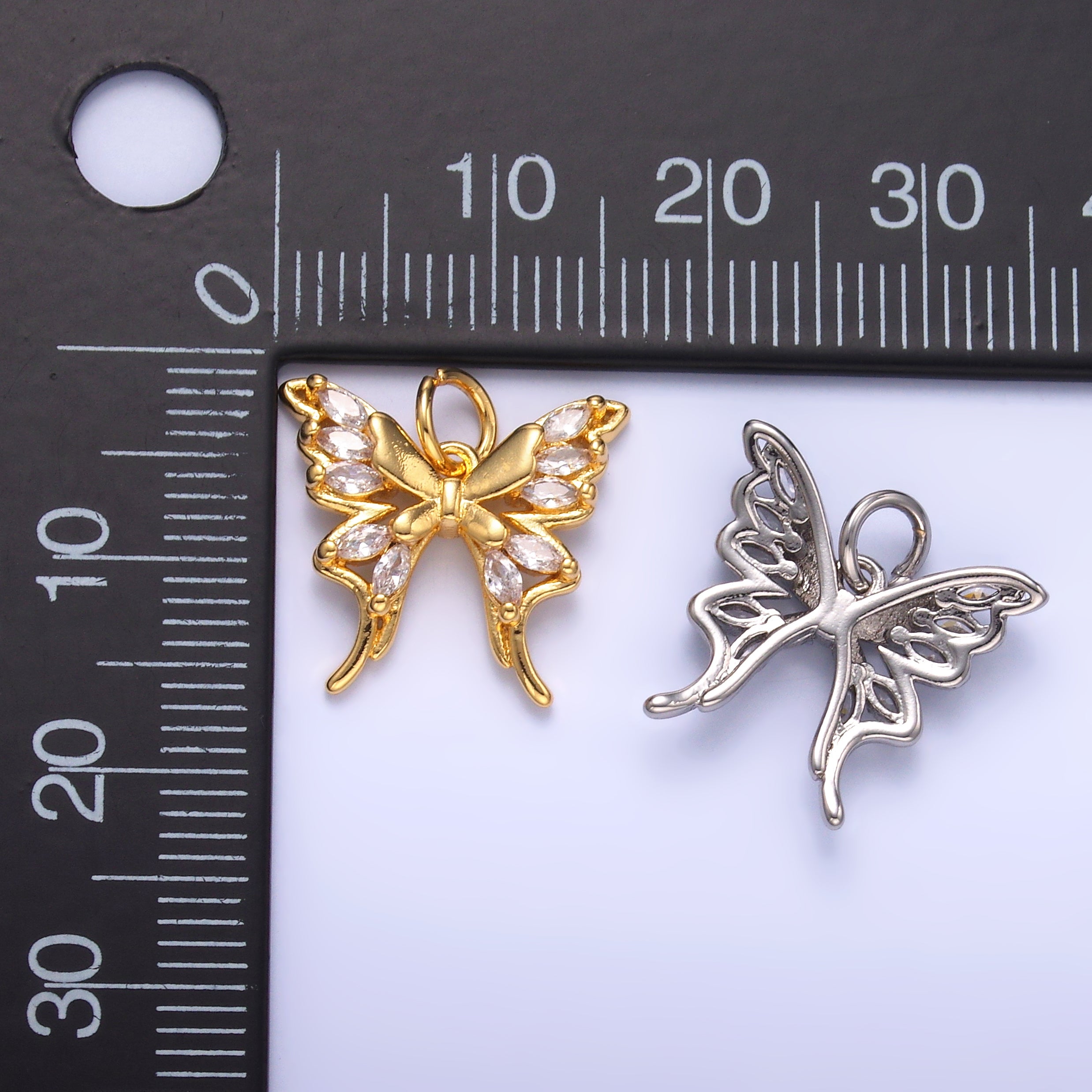 24K Gold Filled Marquise CZ Butterfly Charm in Gold & Silver | C020