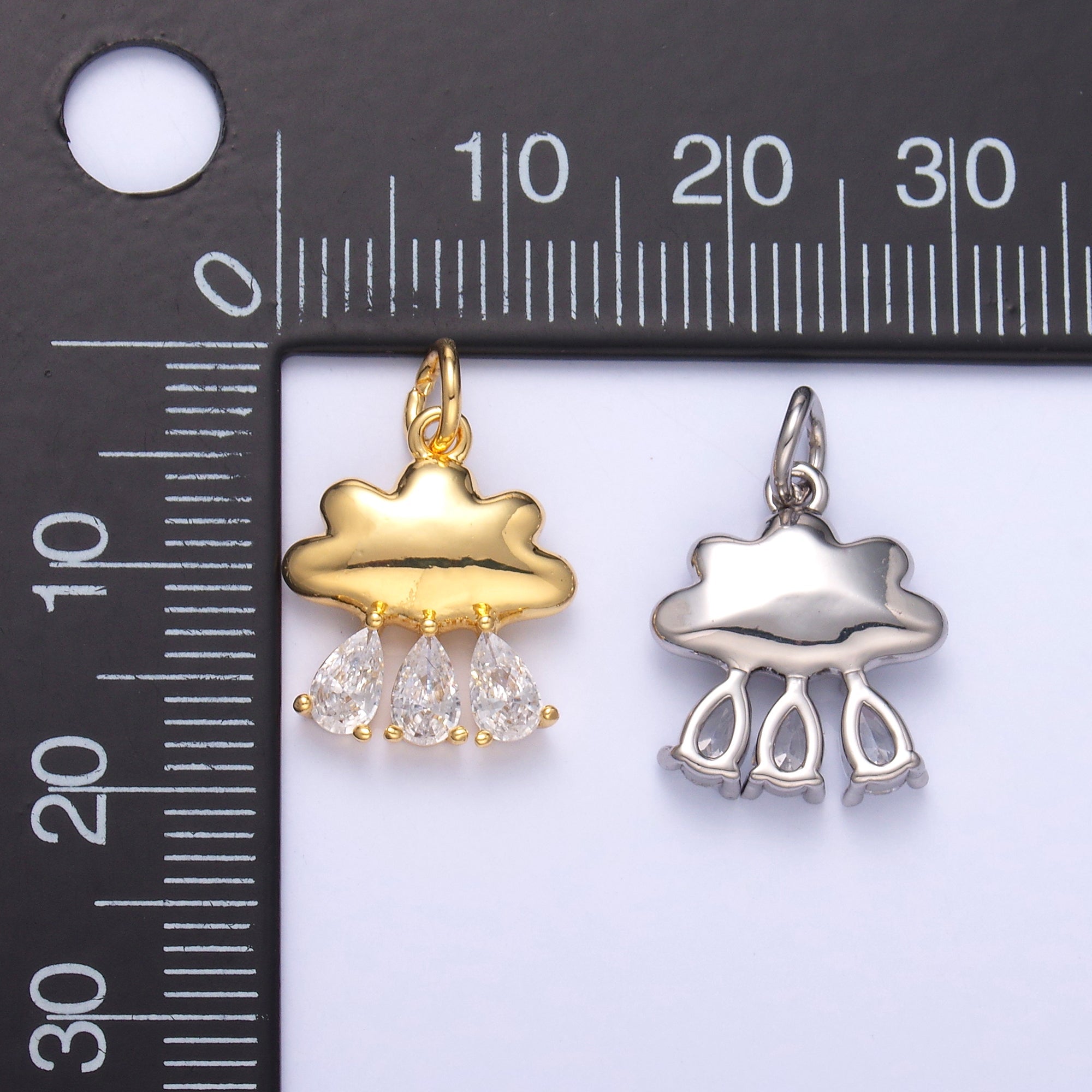 24K Gold Filled Triple Raindrop CZ Cloud Charm in Gold & Silver | C057