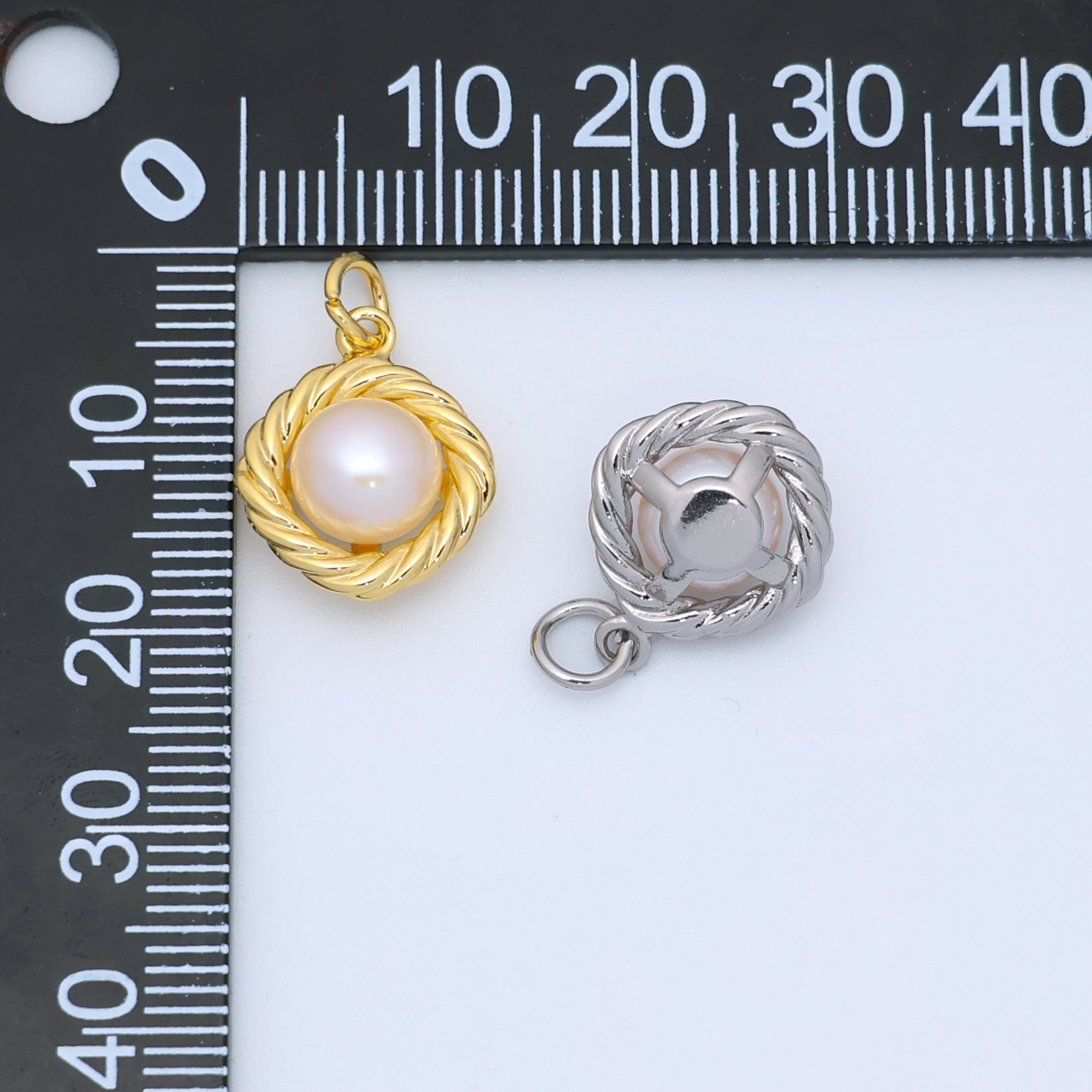 24K Gold Filled White Shell Pearl Croissant Bezel Rhombus Charm in Gold & Silver | N027