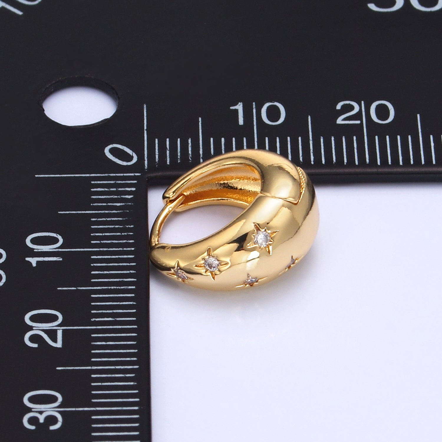 24K Gold Filled Celestial North Star CZ Dome Huggie Earrings | AD111