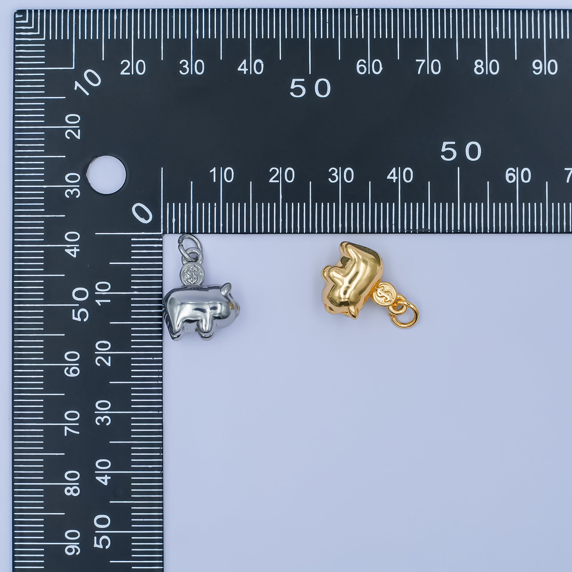 24K Gold Filled Piggy Bank Money 3D Multidimensional Charm in Gold & Silver | M188