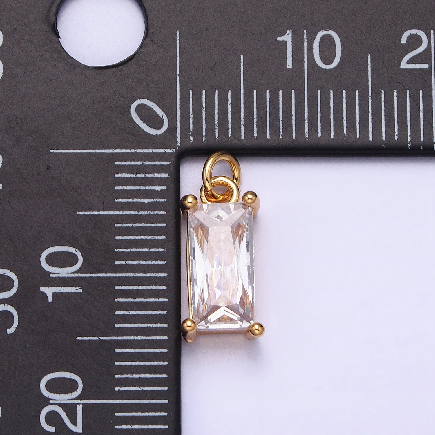 16K Gold Filled 15.5mm Clear CZ Baguette Add-On Charm in Gold & Silver | AC1207 AC1208