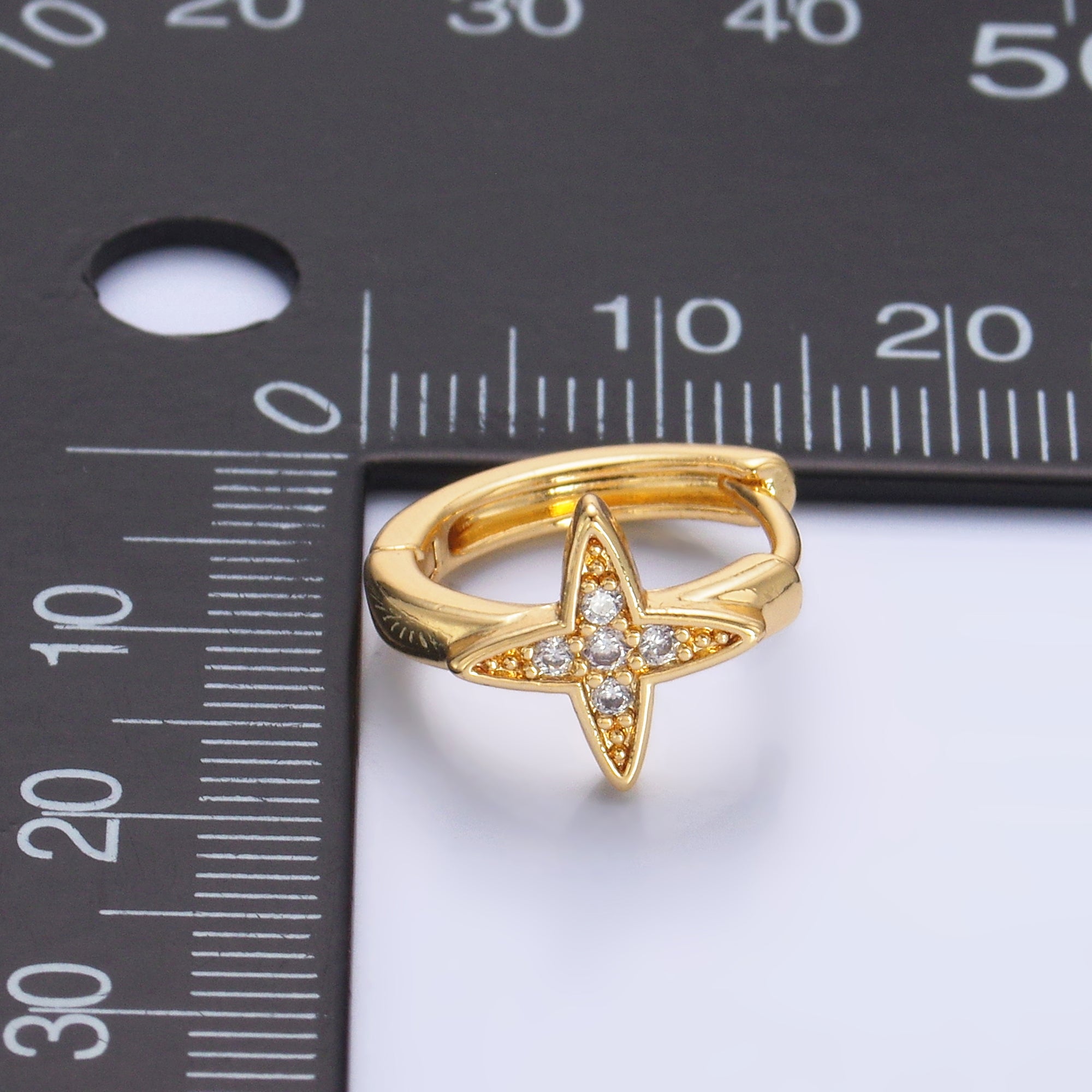 24K Gold Filled Celestial Star Micro Paved CZ Huggie Earrings | AD010