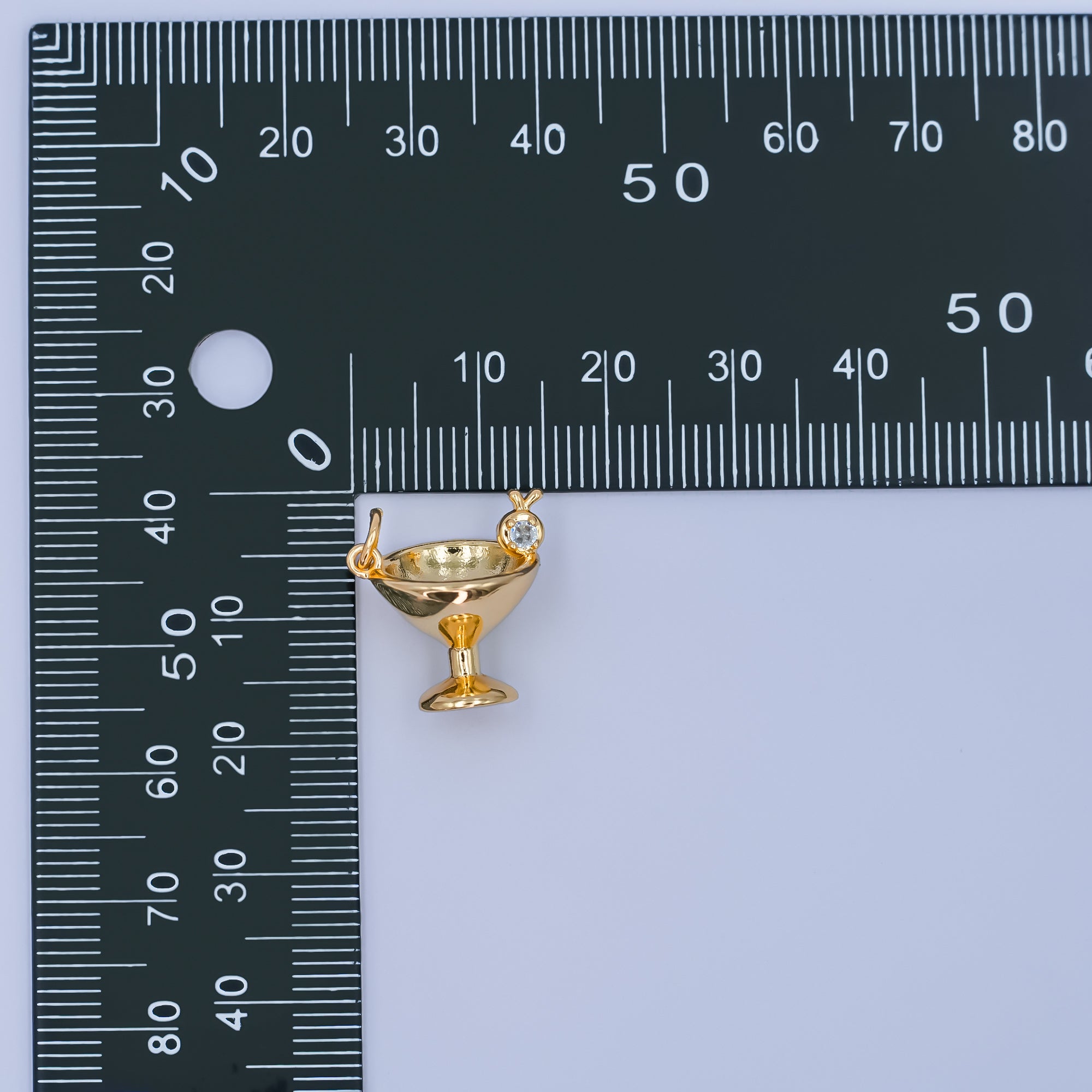 24K Gold Filled Clear CZ Martini Glass 3D Multidimensional Charm | C001