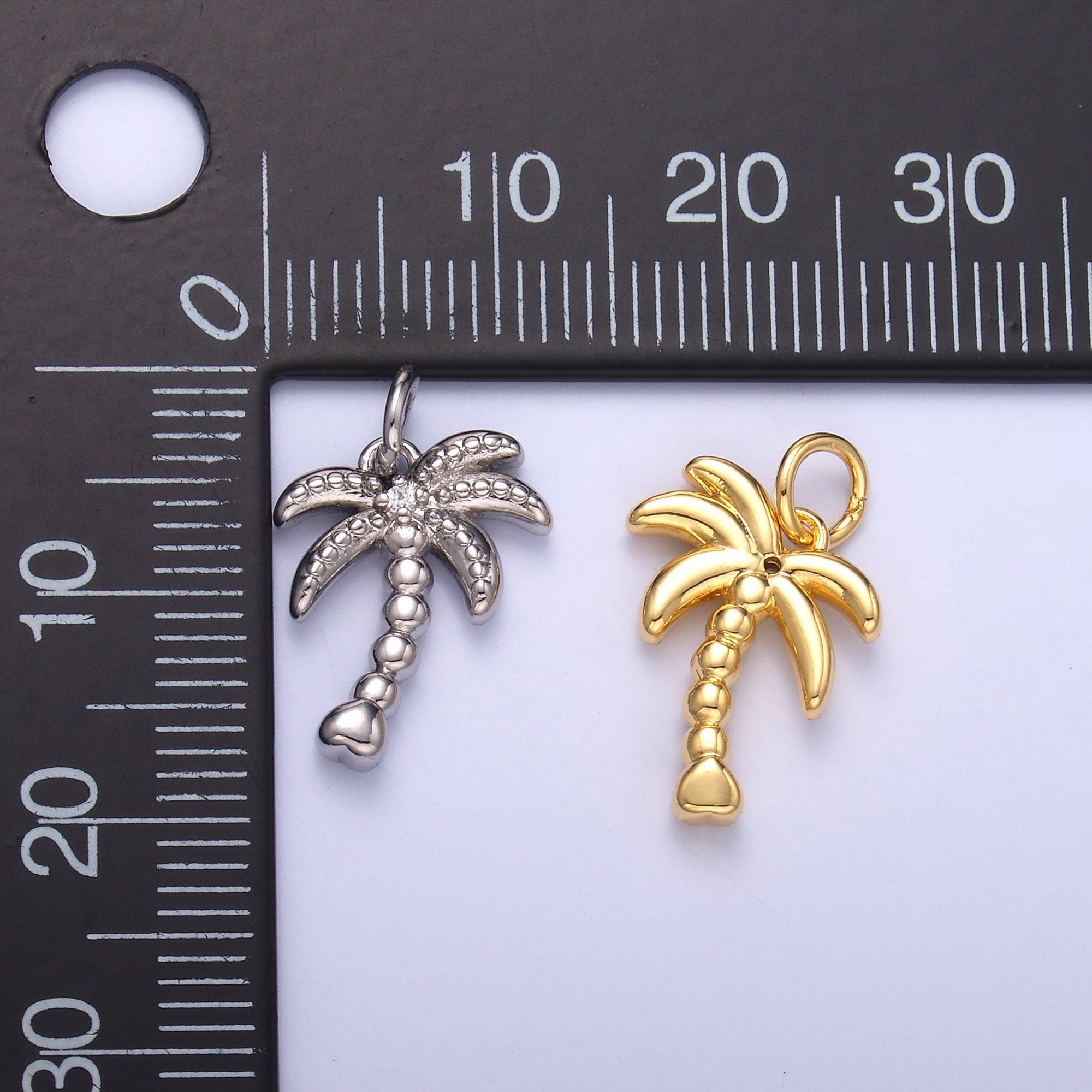 24K Gold Filled CZ Dotted Nature Palm Tree 3D Multidimensional Charm in Gold & Silver | N019