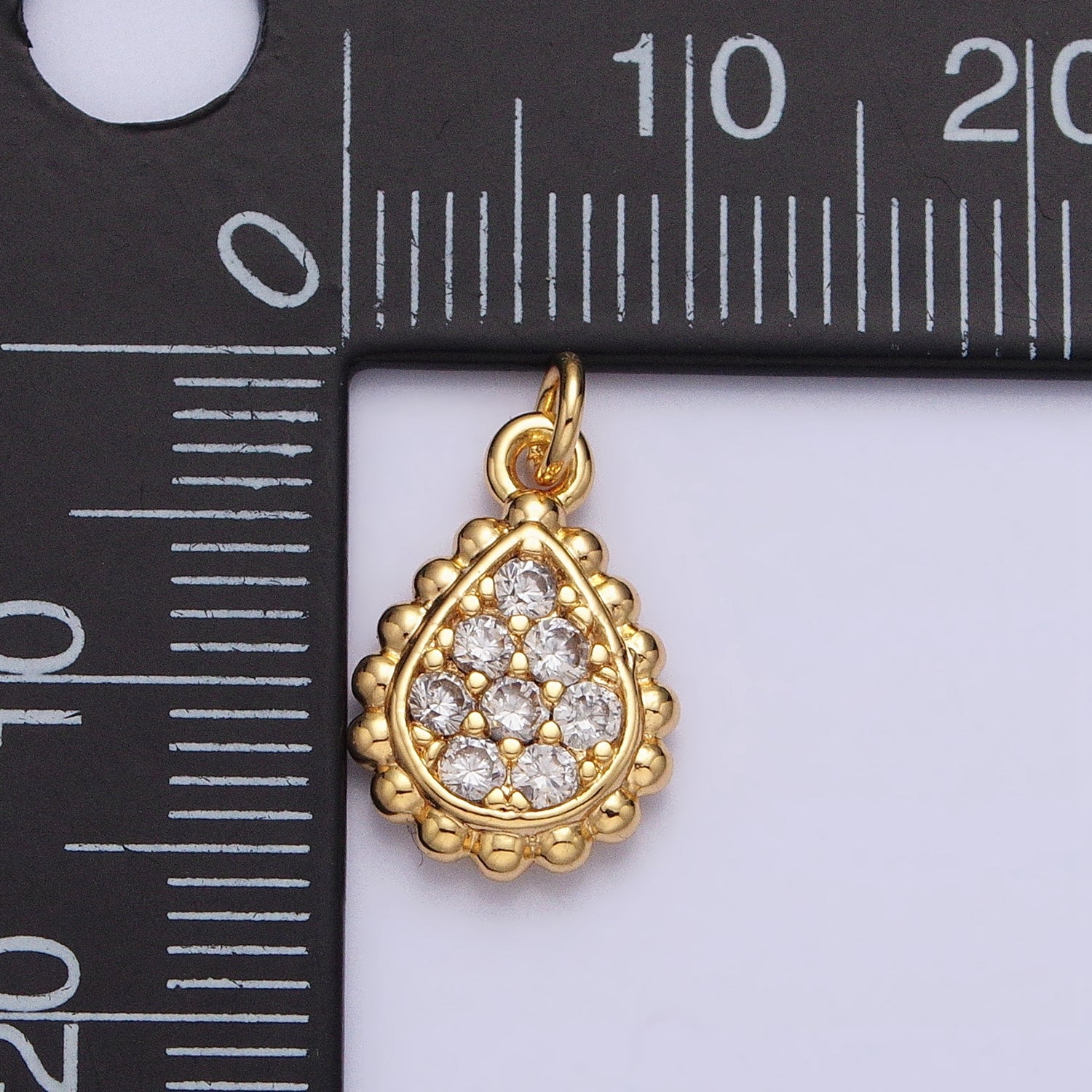 Gold, Silver Beaded Clear Micro Paved Teardrop Add-On Charm | AC615 AC616