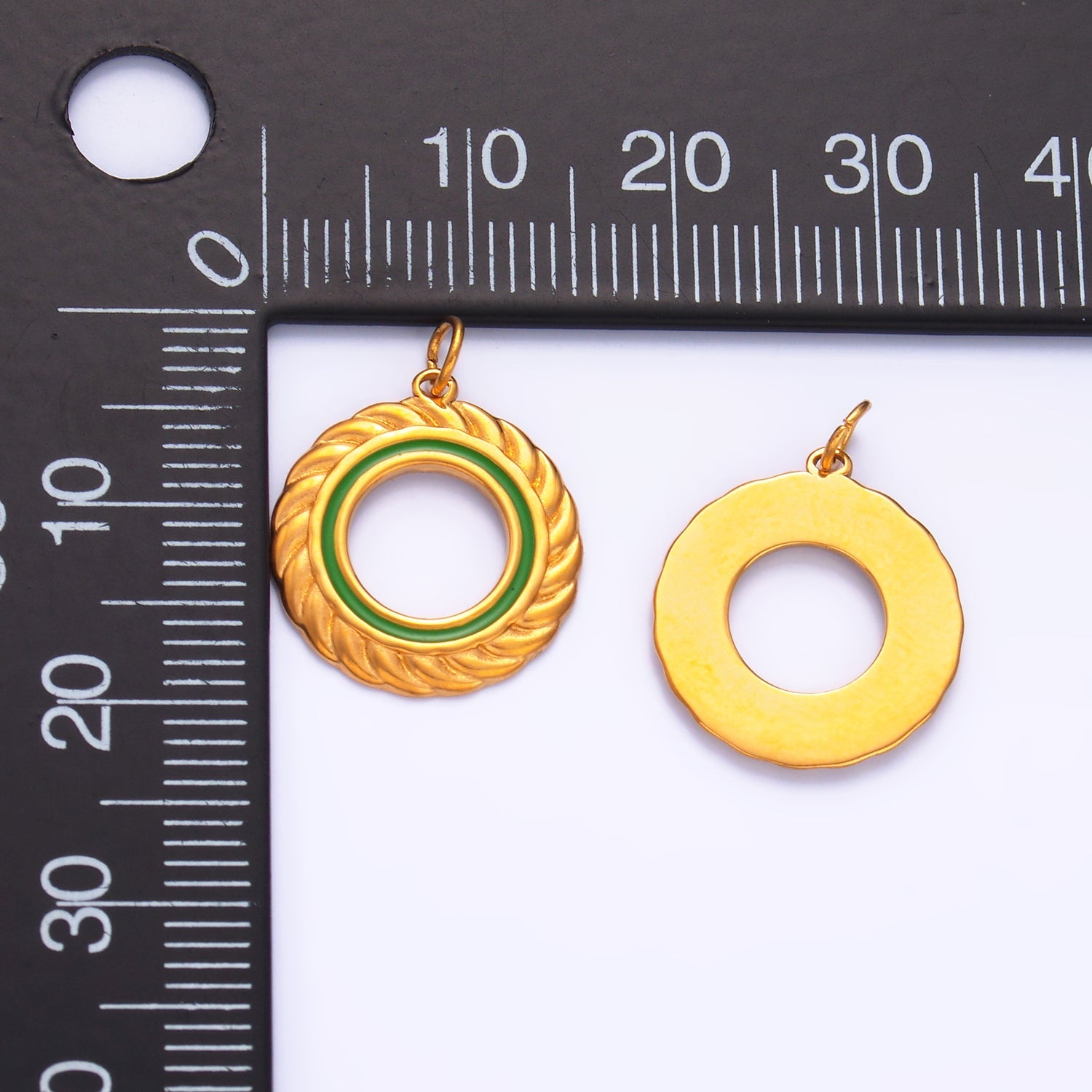 Stainless Steel Black, White, Green, Red Enamel Spiral Open Round Charm | P736 P740