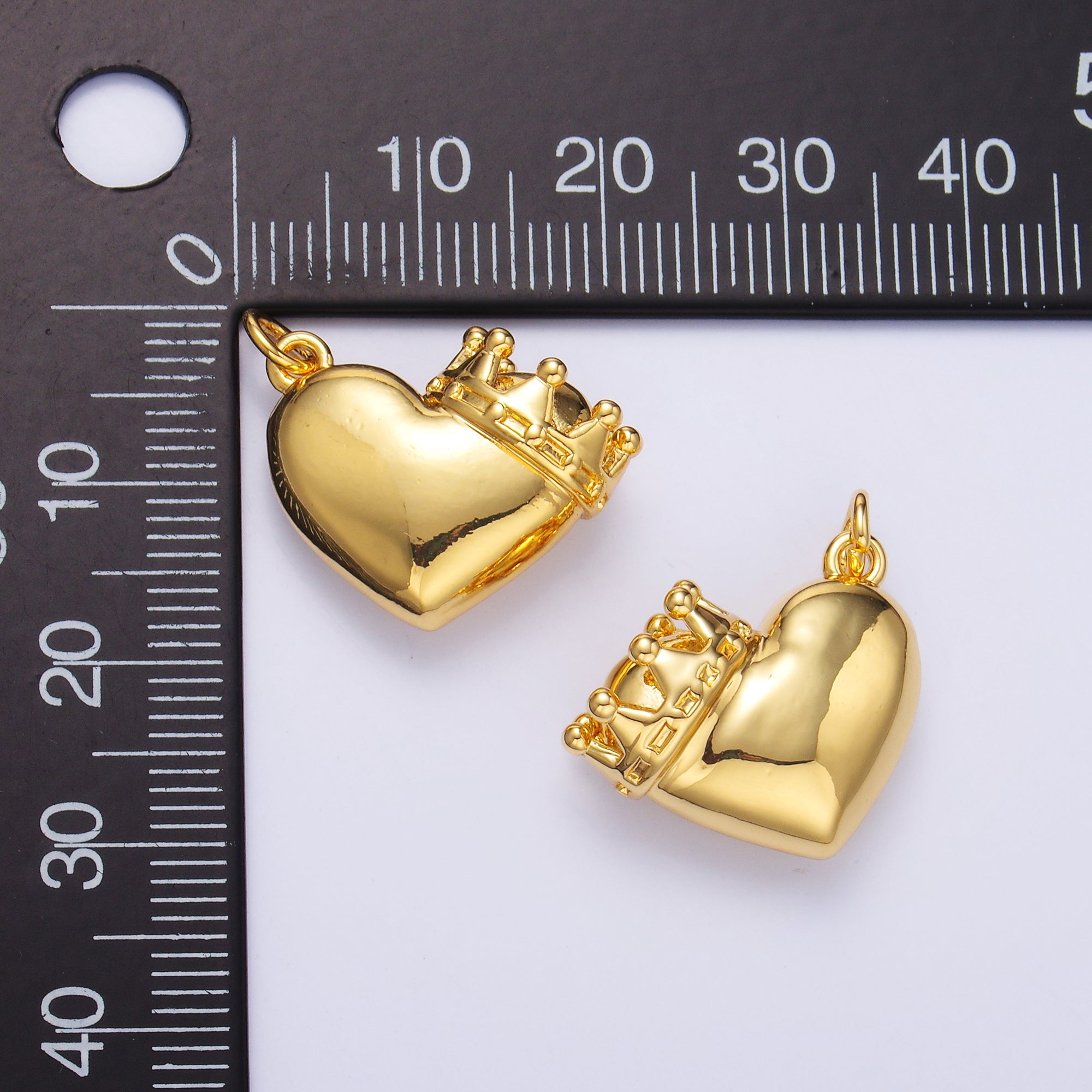 24K Gold Filled Chubby Heart Crown Charm in Gold & Silver | C038