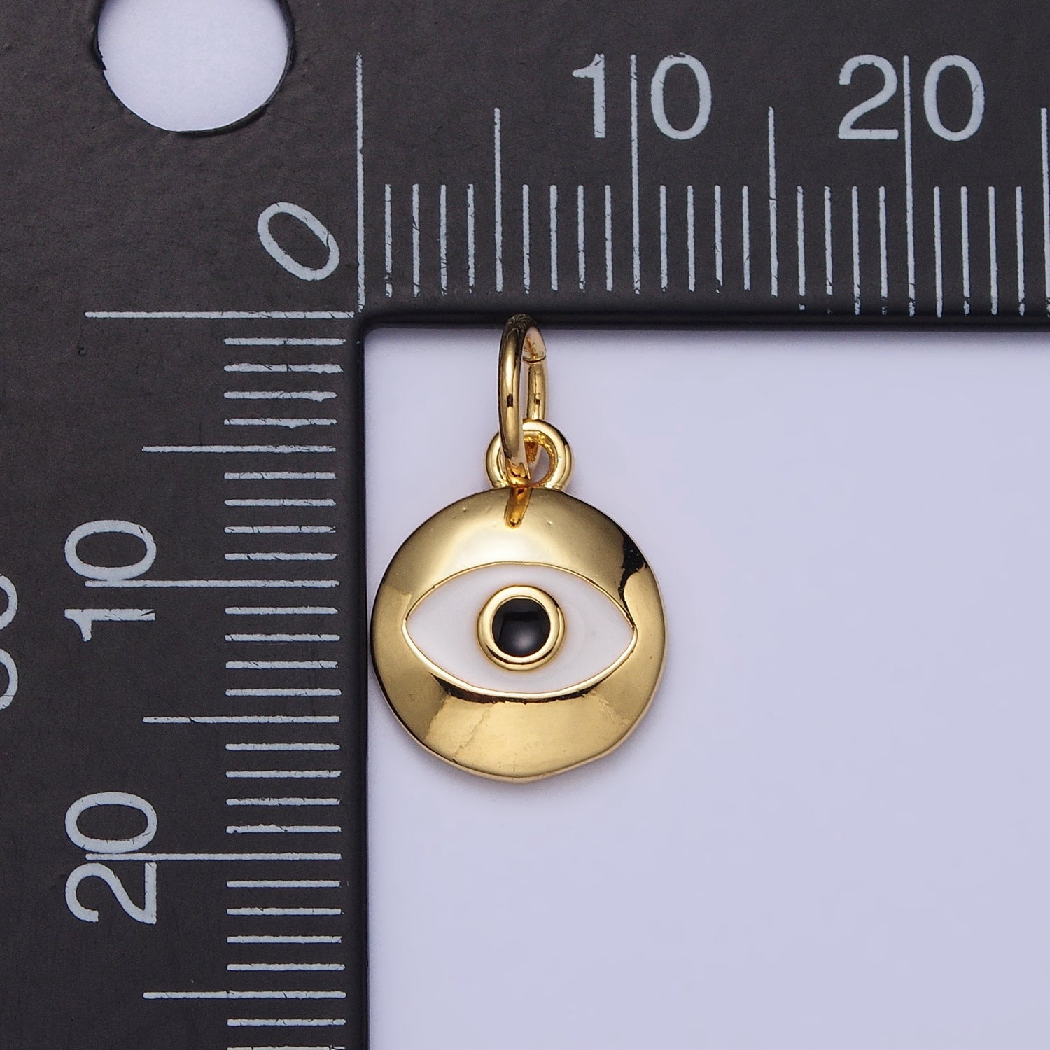 Gold, Silver Black-Eyed Enamel Evil Eye Round Charm | AC1017 AC1018