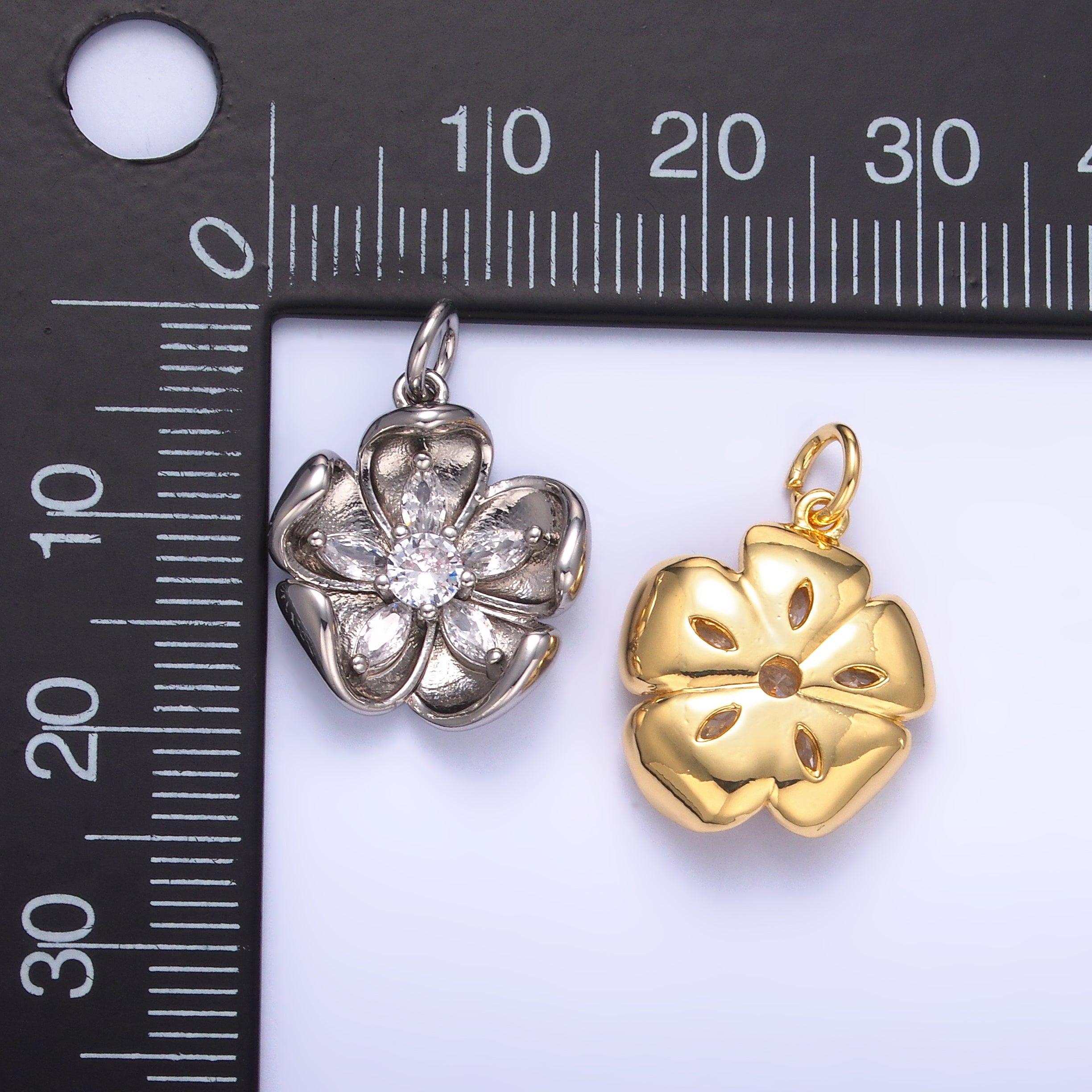 24K Gold Filled CZ Flower Mini Charm in Gold & Silver | C014