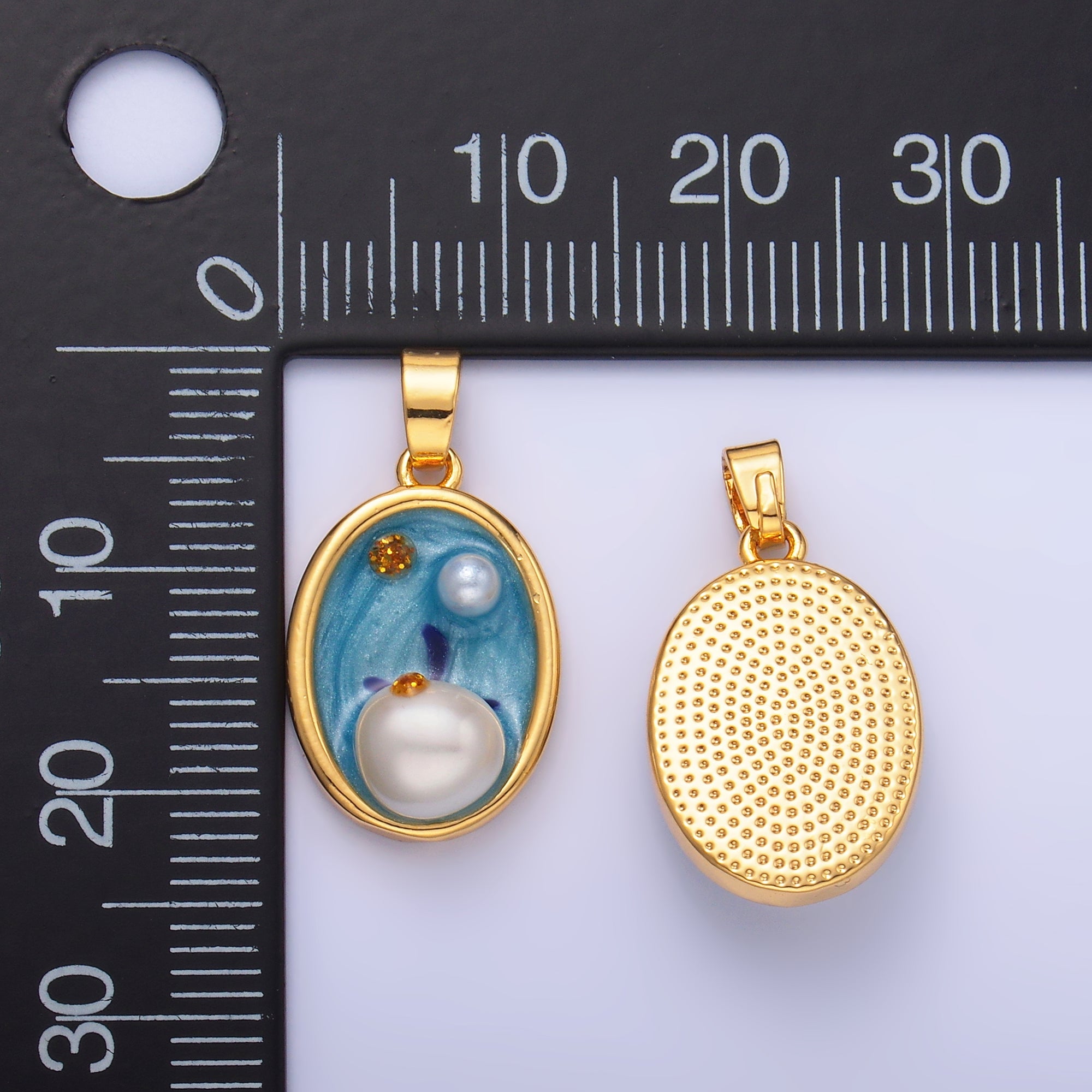 24K Gold Filled Enamel Blue Ocean Pearl Pendant | AA-1471