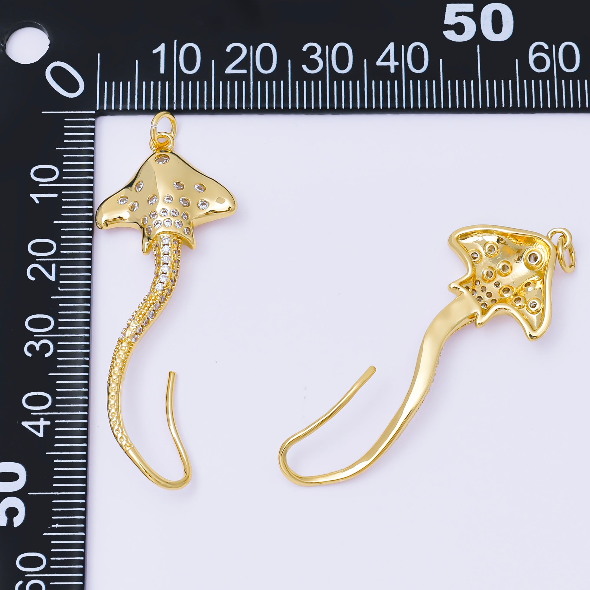 14K Gold Filled Clear CZ Dotted Micro Paved Sting Manta Ray Fish Charm | AG884