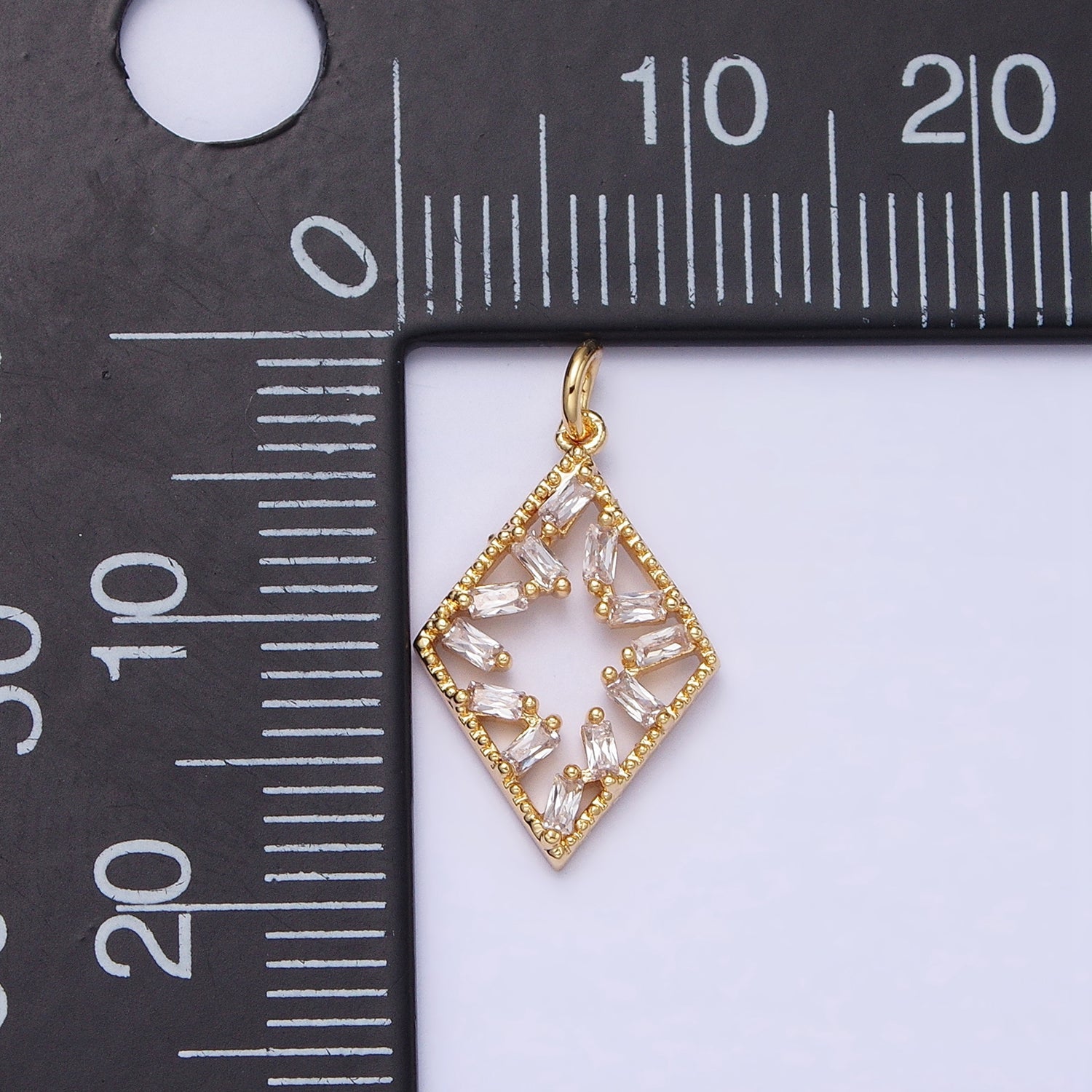 16K Gold Filled Open Rhombus Clear Baguette CZ Add-On Charm in Gold & Silver | AC1211 AC1212
