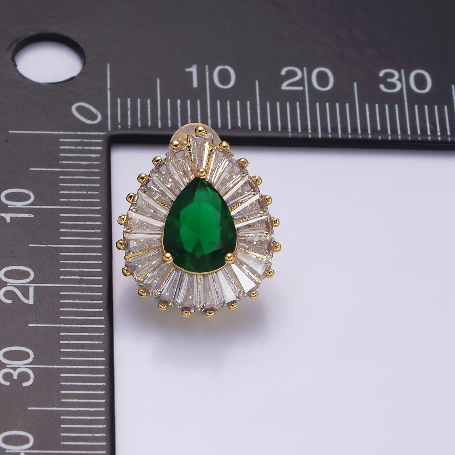 16K Gold Filled Green Teardrop CZ Baguette Stud Earrings in Gold & Silver | AD1084 AD1085 - DLUXCA