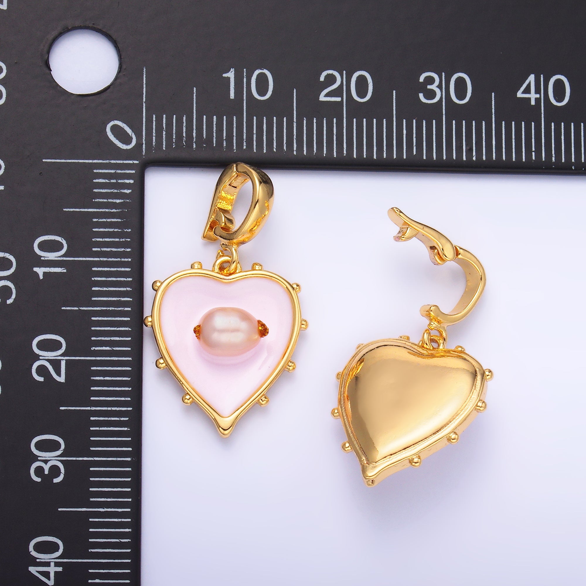 24K Gold Filled Pink Heart Enamel Charm with Snap Bail Pendant | AA-1463