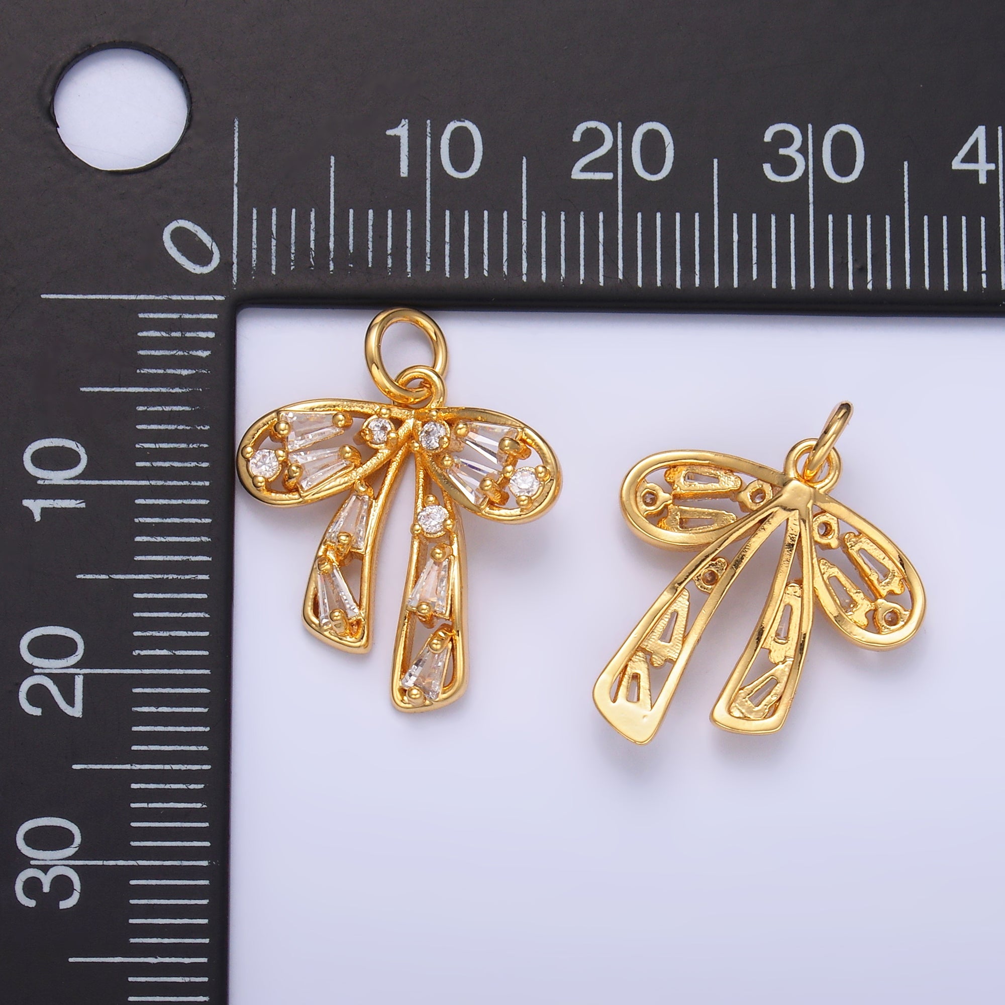 24K Gold Filled Baguette CZ Cluster Bow Pendant Charm | M261