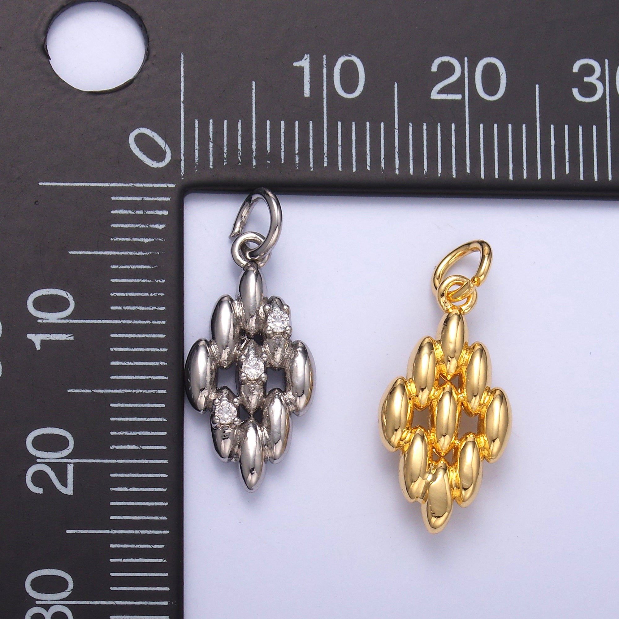 24K Gold Filled Geometric Sphere Quilted Charm in Gold & Silver | N005