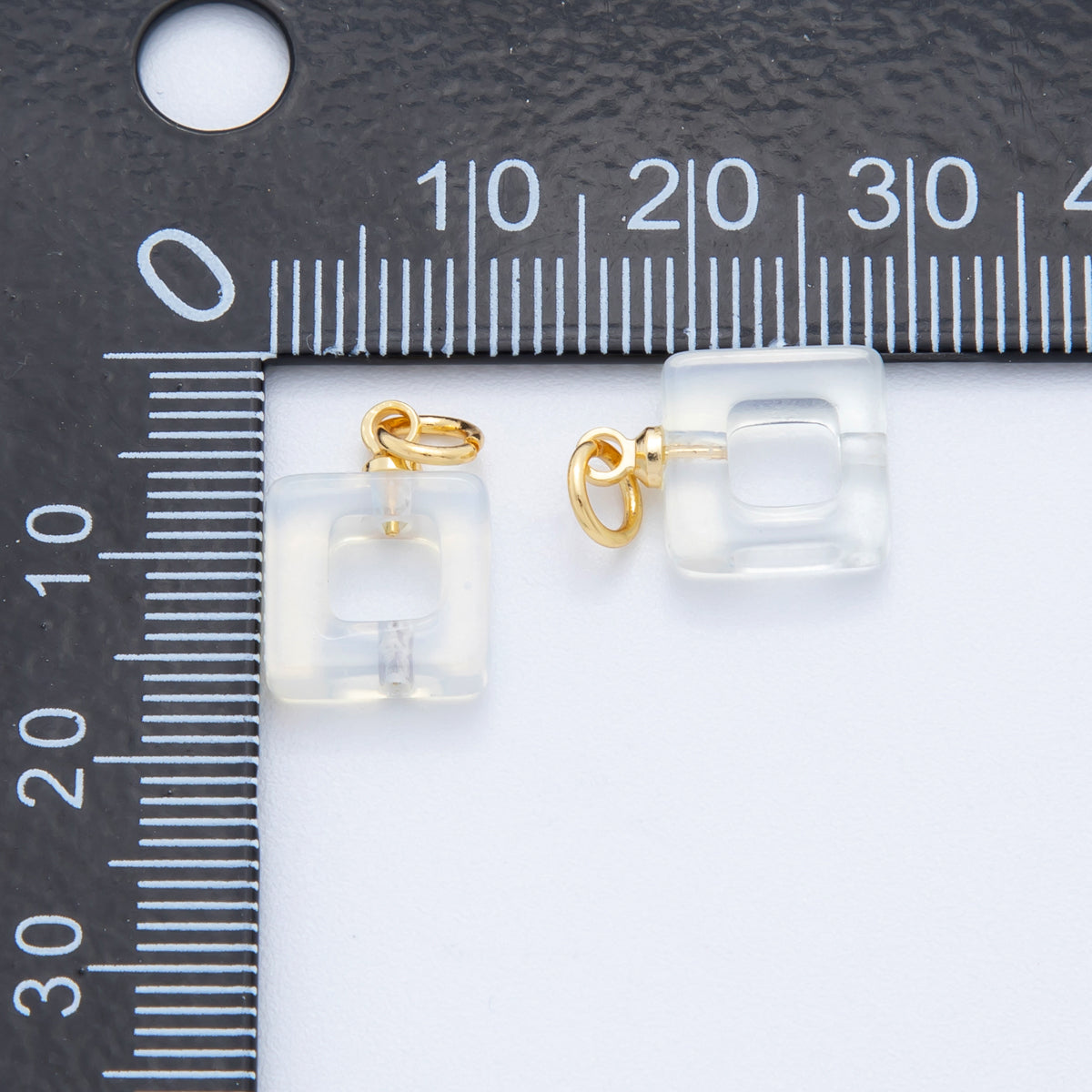 18K Gold Filled White Quartz Open Square Gemstone Charm | AF775