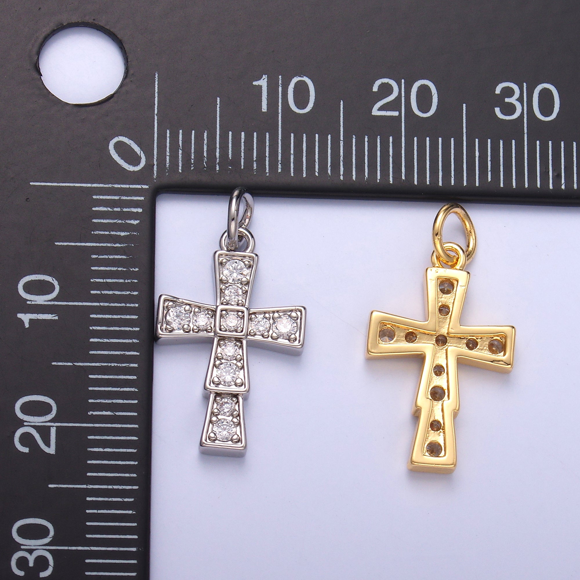 24K Gold Filled Micro Paved CZ Religious Cross Charm in Gold & Silver | C045