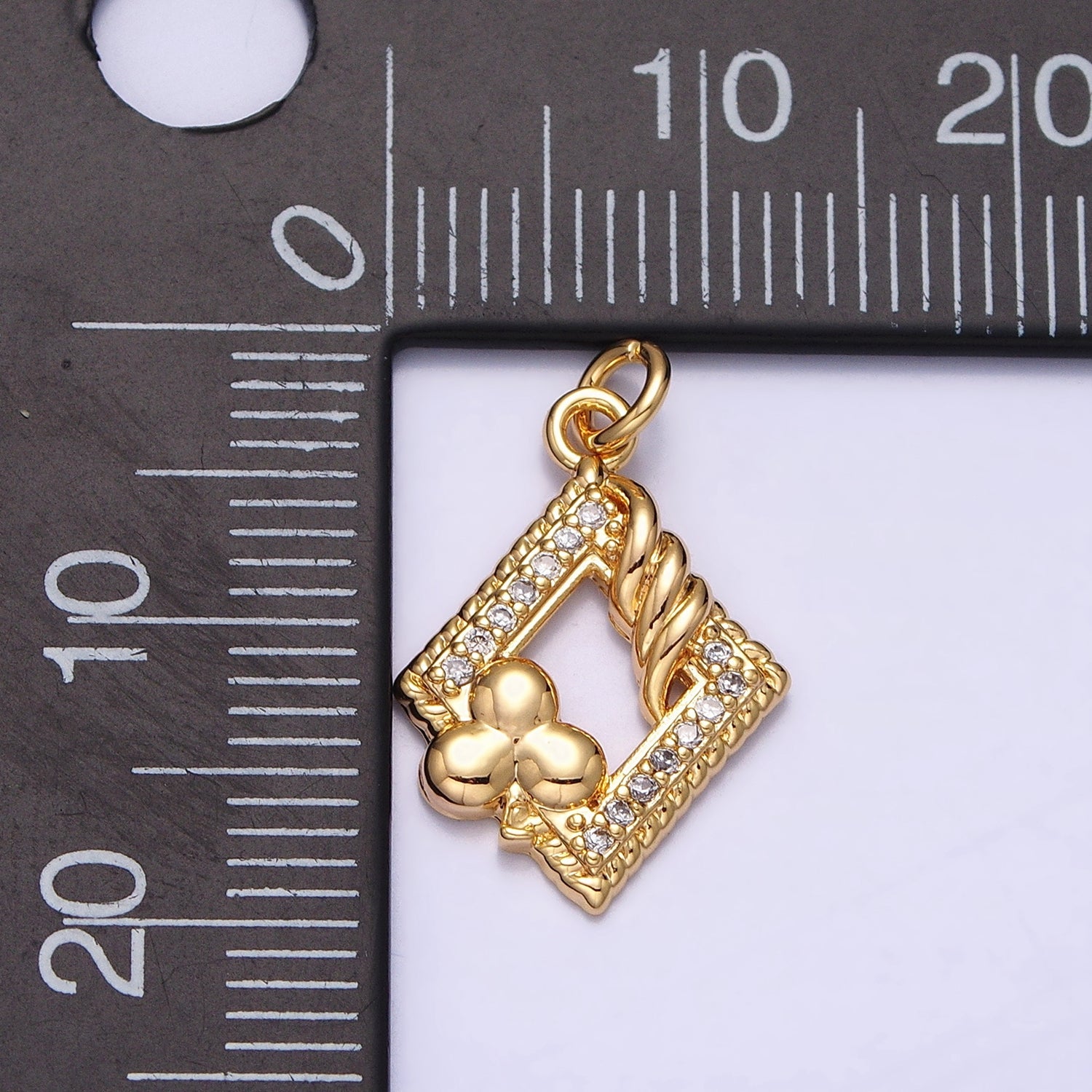 16K Gold Filled Open Rhombus Micro Paved Twisted Clubs Card Charm in Gold & Silver | AC1251 AC1252