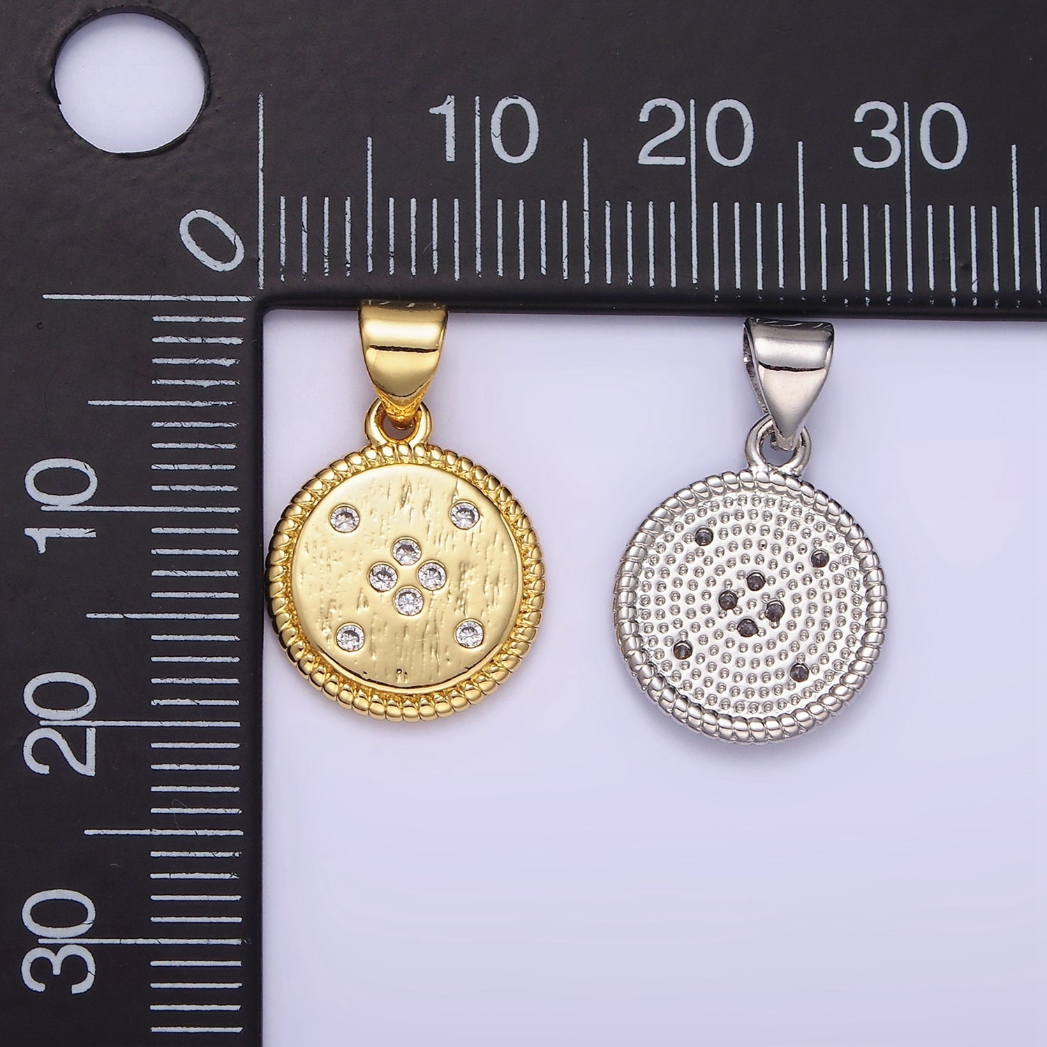 14K Gold Filled CZ Dotted Round Croissant Bezel Pendant in Gold & Silver | AA1152