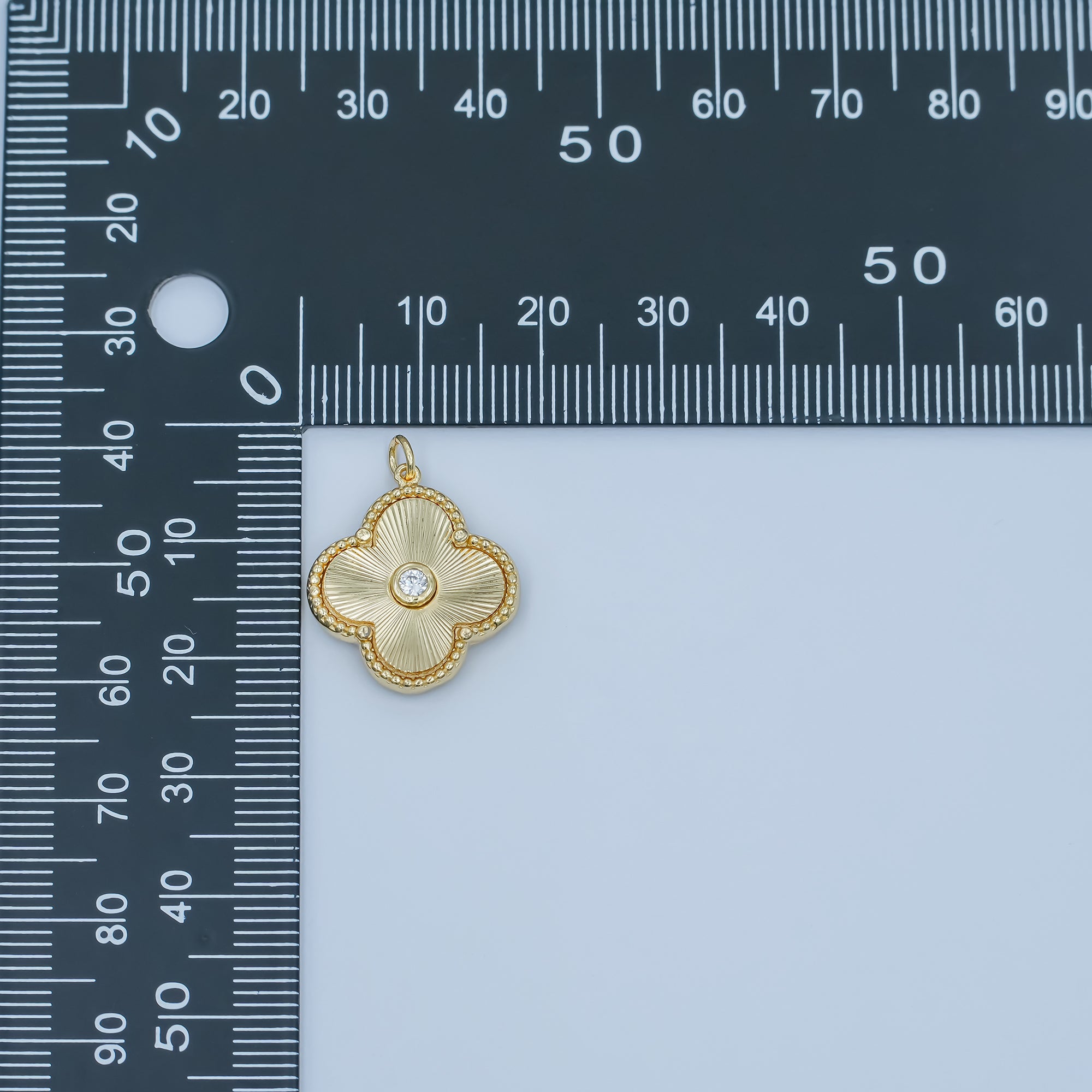 24K Gold Filled Clover Sunburst Pattern CZ Charm | M-186